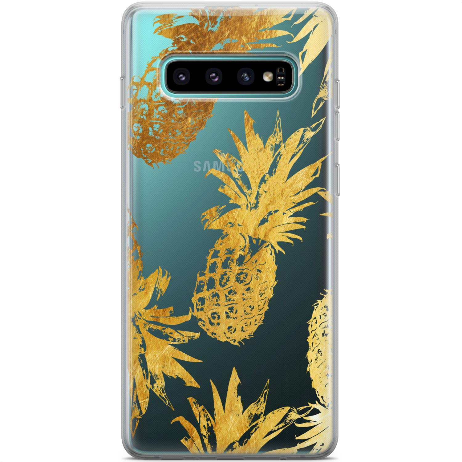 Premium Slim Gold Pineapple Pattern Flexible Silicone TPU Phone Case for Samsung Galaxy S24/S23 Ultra/S22 5G Plus/S21 FE/S20/S10 - Lightweight Protective Cover with Abstract Art Design - Perfect for Everyday Use, Travel & Fashion Accessory