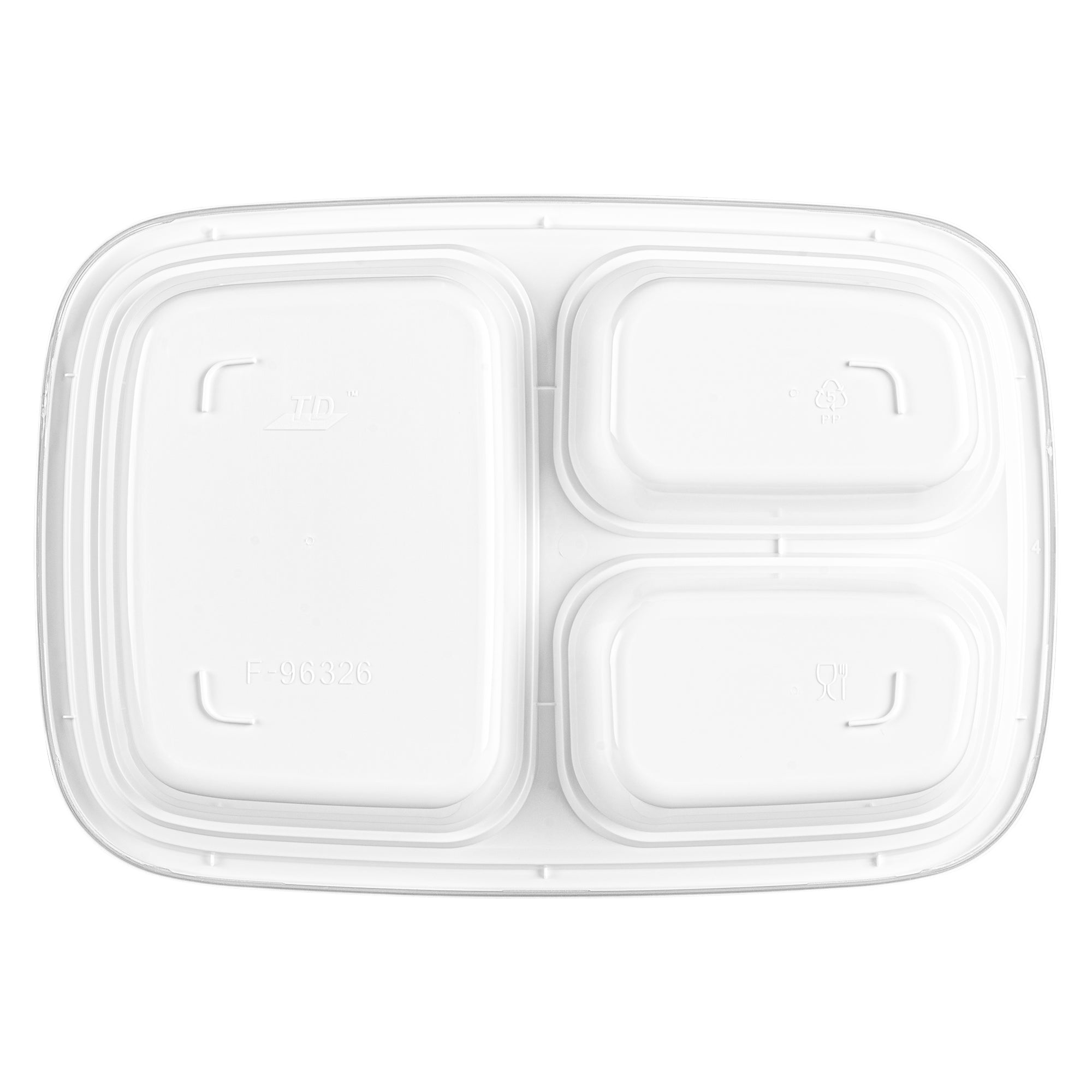 26 oz White Plastic 3-Compartment Meal Prep Containers with Clear Lids - Microwave Safe, BPA Free (8.75
