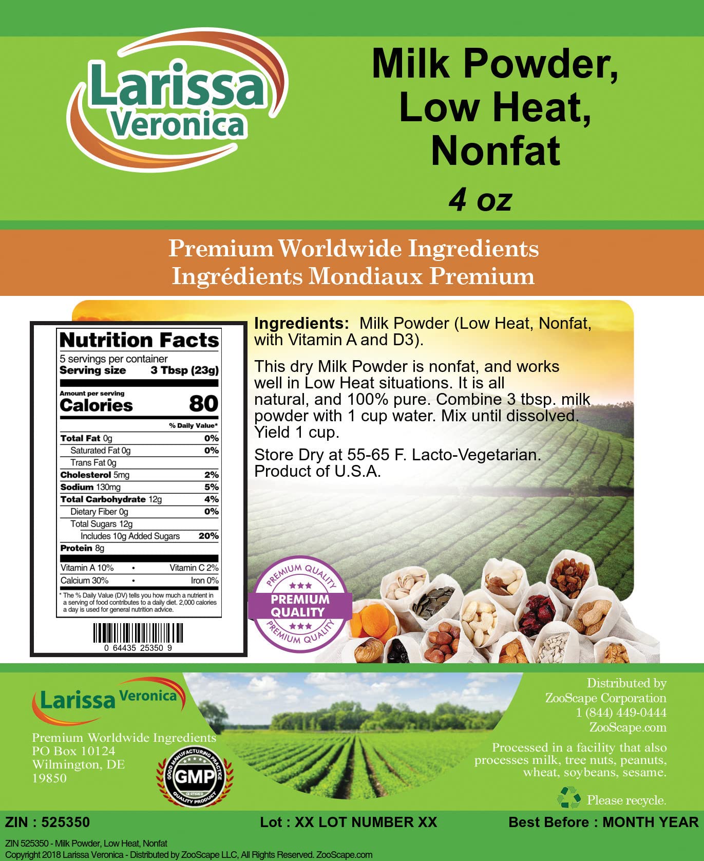 Nonfat Low Heat Milk Powder - 4 oz (ZIN: 525350) | Ideal for Baking, Coffee Creamer & Healthy Recipes