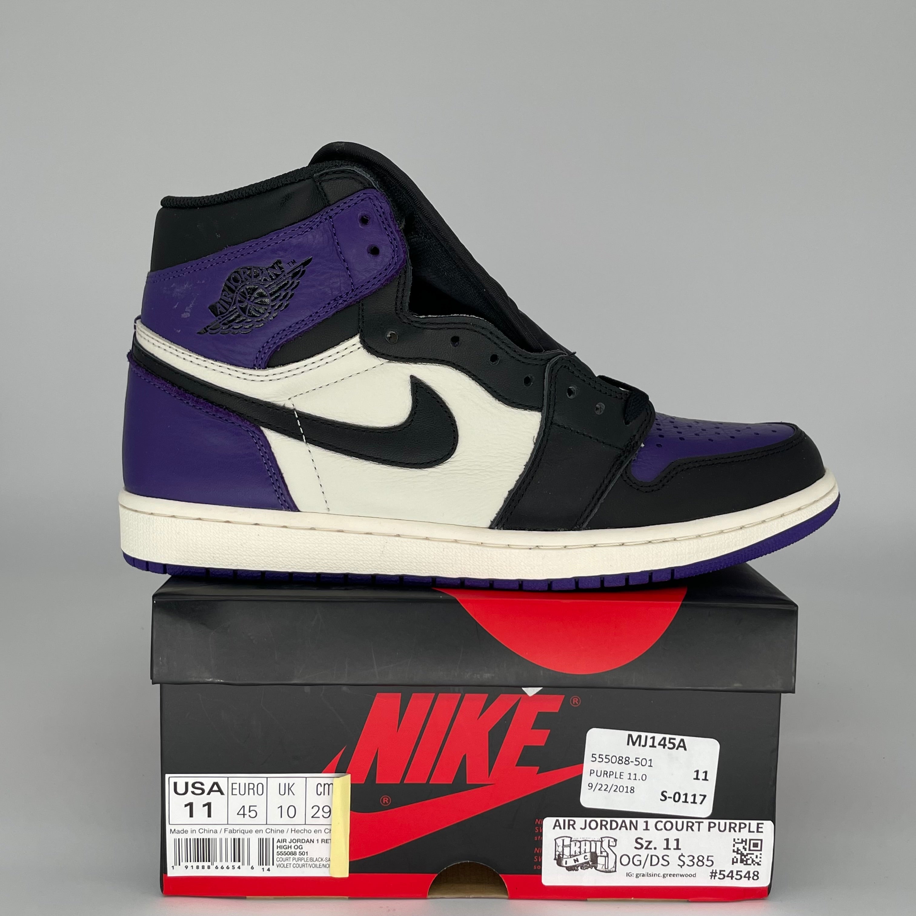 Original: AIR JORDAN 1 COURT PURPLE SIZE 11 555088 501   Optimized: Air Jordan 1 Retro High OG 