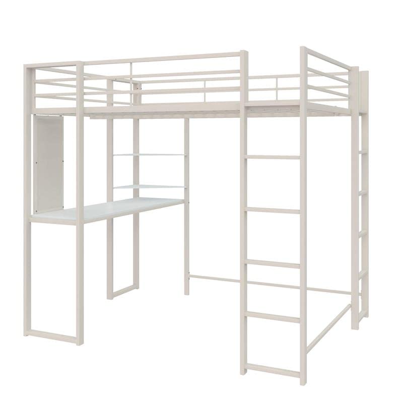DHP Abode Full Size Metal Loft Bed in Off-White - Space-Saving Bunk Bed for Kids, Teens & Small Rooms | Perfect for Dorm, Apartment & Bedroom Organization