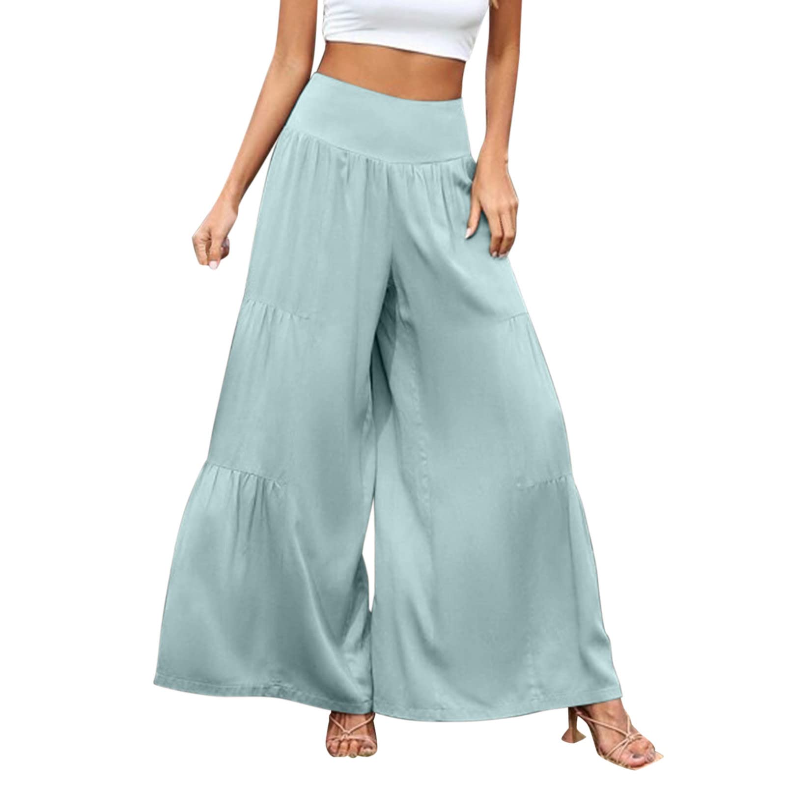 Women's Linen Pants - Long Casual Floor-Length Elastic Waist Yoga Trousers with Pockets for Work & Lounge | 2022 Fall Collection | Perfect for Office, Yoga, and Relaxation at Home