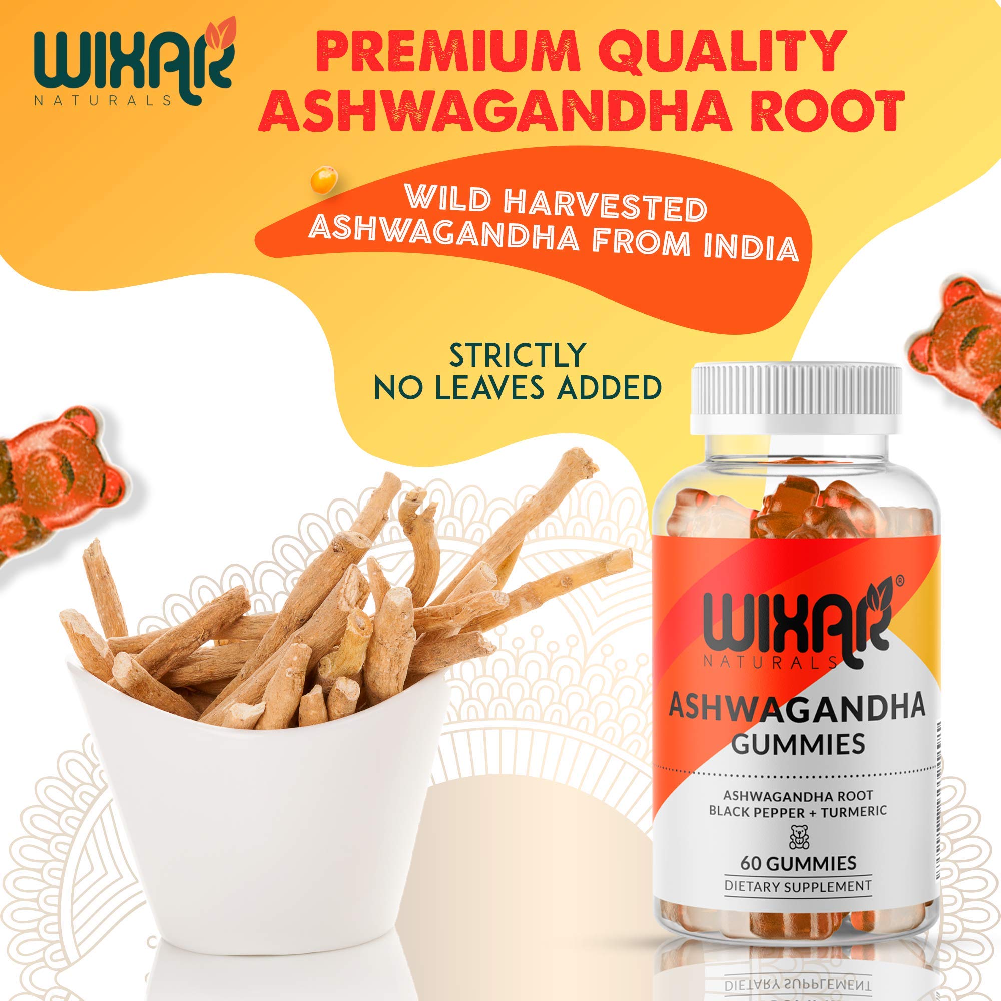 Ashwagandha Gummies with Turmeric & Black Pepper Extract - Natural Herbal Supplement for Stress Relief & Immune Support - 60 Vegan Gummies - Perfect for Daily Wellness & Anxiety Management