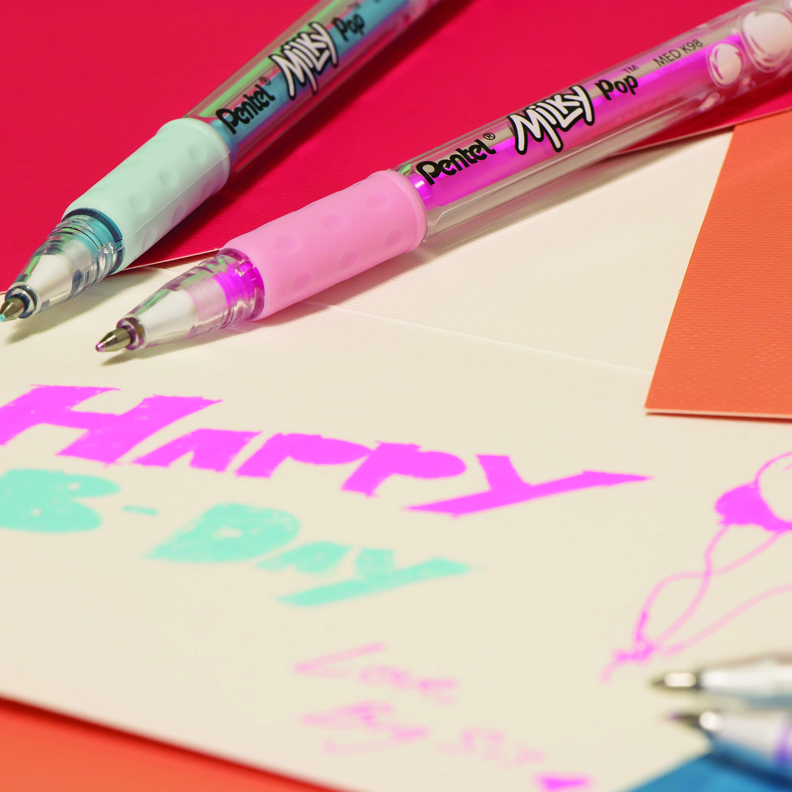 Pentel Milky Pop Pastel Gel Pen Set - 0.8mm Medium Point, 12 Pink Ink Pens (K98-LP) for Journaling, Note Taking & Creative Writing