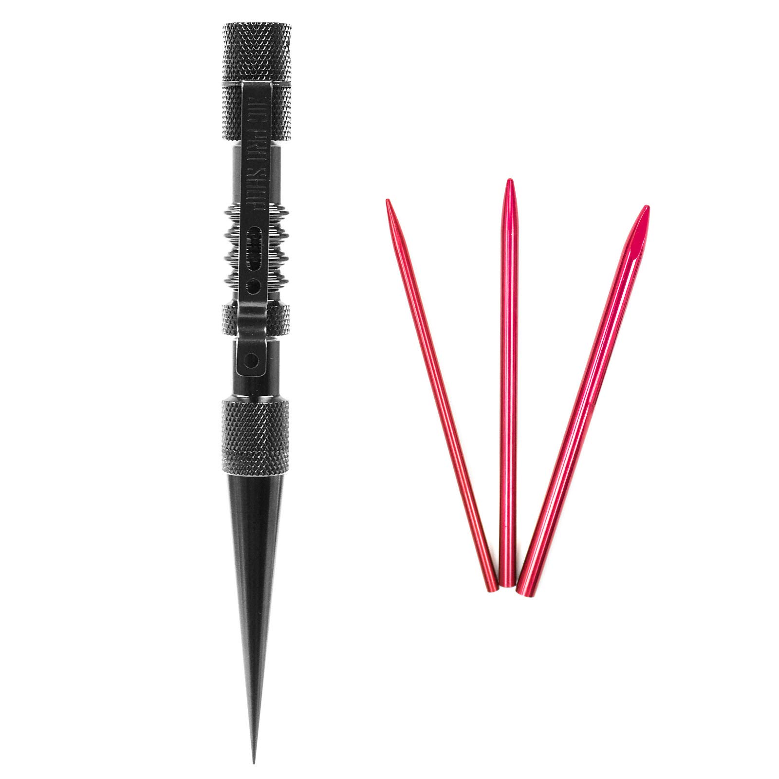 PARACORD PLANET - Black Knotting Tool Kit with 3 Red Diamond Knurled Metal Stitching Needles (Small/Medium/Large) | Paracord Crafting, Survival Gear & DIY Projects