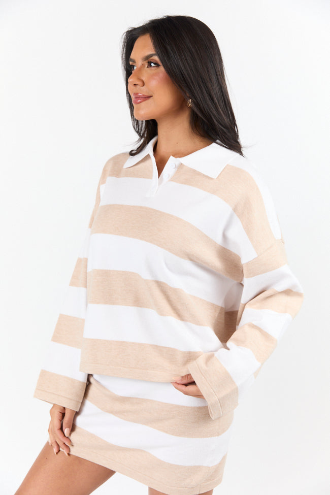 Seeing Double Neutral Striped Long Sleeve Sweater for Women | Cozy Fall & Winter Fashion | Perfect for Office, Casual Outings and Date Nights