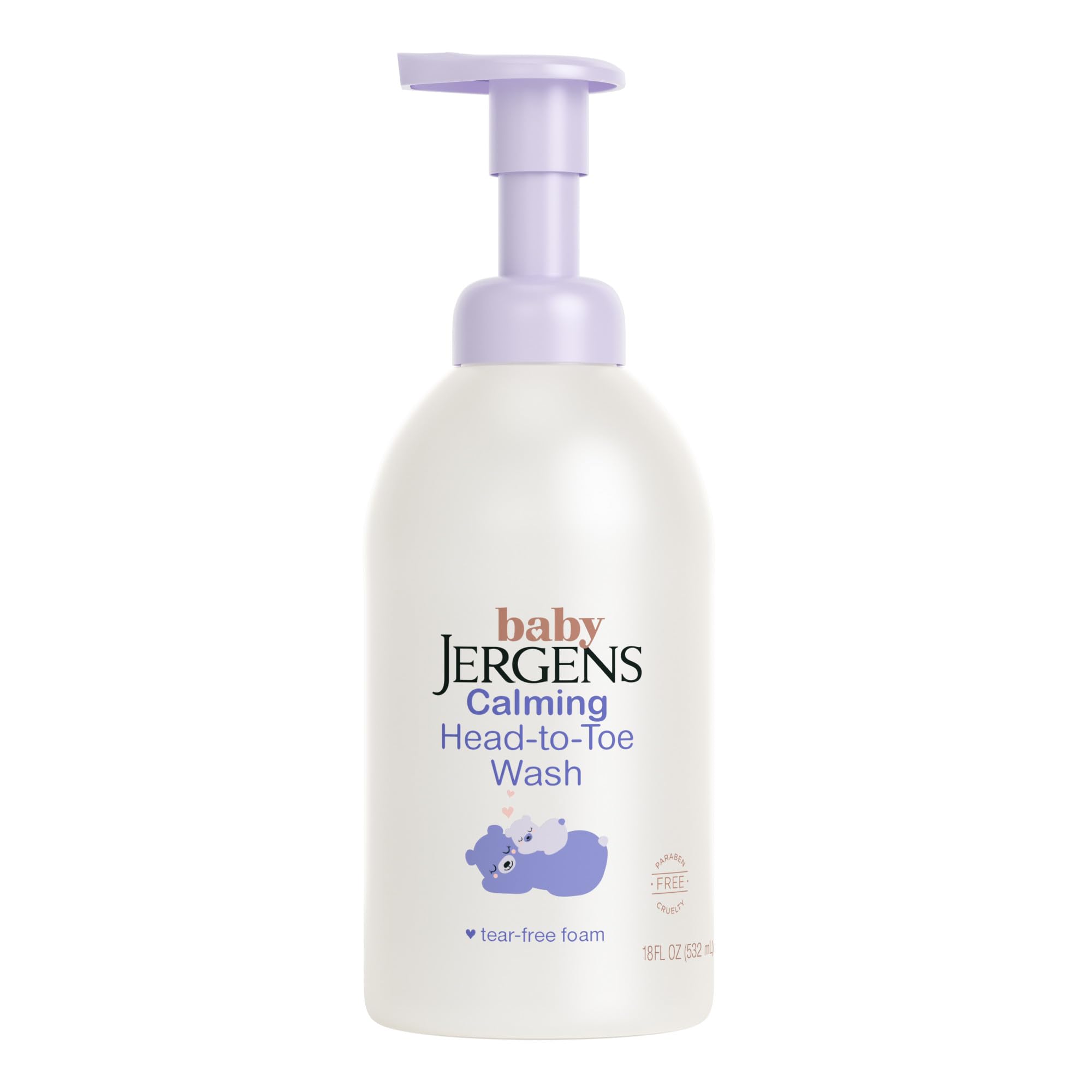 Jergens Baby Calming Head to Toe Foaming Wash - Tear Free Shampoo & Body Wash for Infants & Kids, 18 Fl Oz - Gentle Cleansing for Bath Time & Sensitive Skin Care