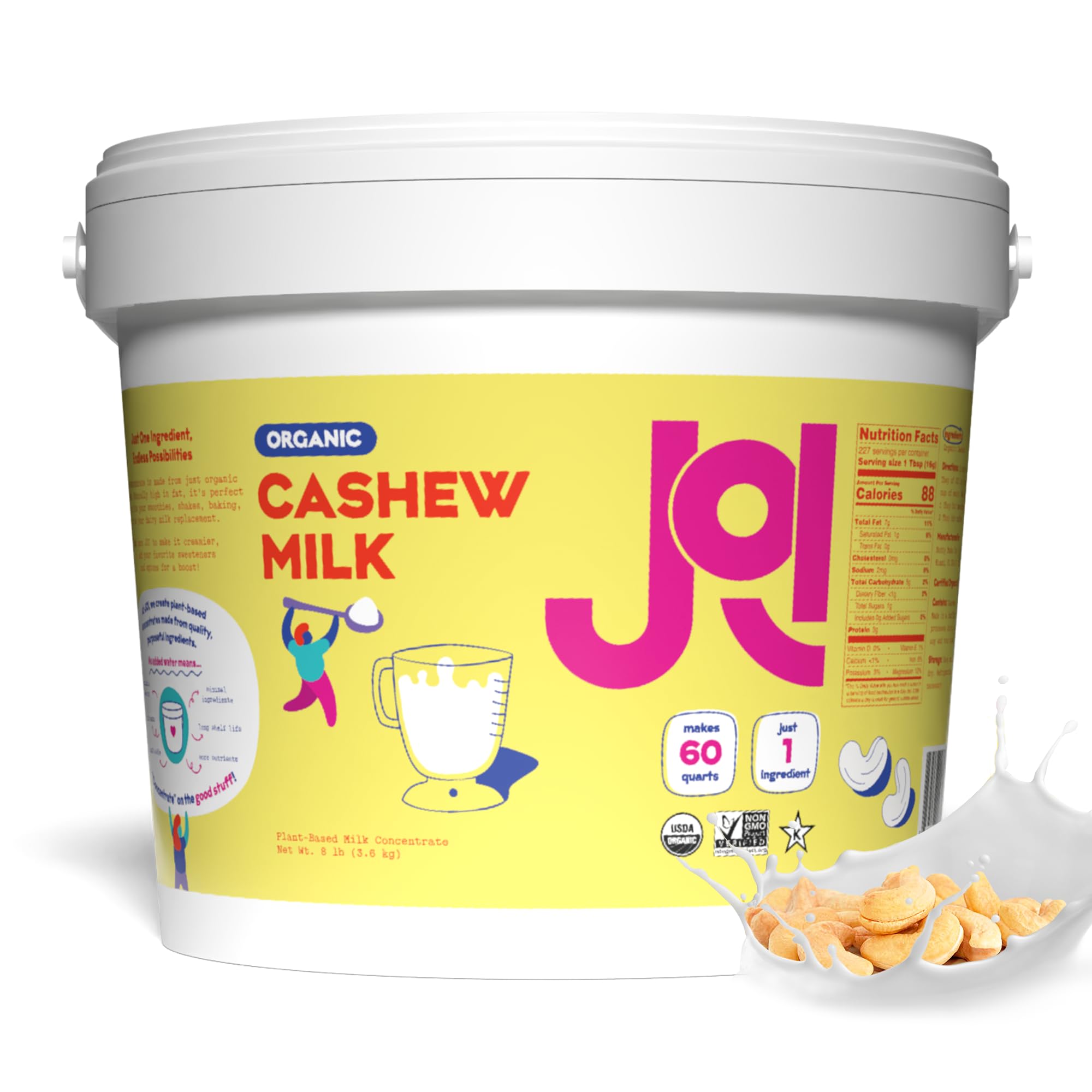 JOI Organic Unsweetened Cashew Milk Concentrate - Vegan, Keto, Gluten-Free, Kosher & Shelf-Stable - Perfect for Coffee Creamer, Smoothies, Tea & Homemade Cashew Milk - 60 Quarts (Great for Baking, Cooking & Dairy-Free Recipes)