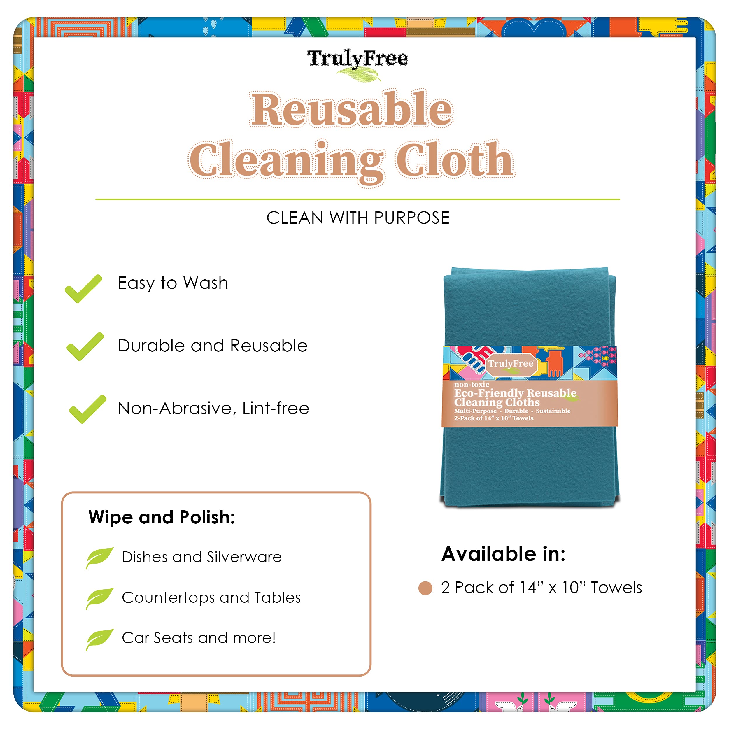 Eco-Friendly Reusable Cleaning Cloths 2 Pack - Super Absorbent Multipurpose Kitchen Towels, Washable Cleaning Rags for Home, Car & Office - 14x10 Inches - Perfect for Spills, Dusting & Stain Removal
