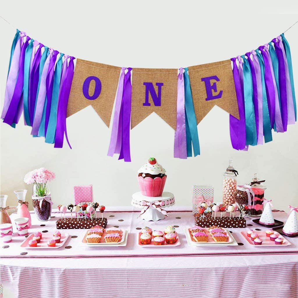 Kicpot 1st Birthday Baby Decorations - Happy Birthday ONE Burlap High Chair Banner for Boys & Girls | Perfect for First Birthday Parties, Cake Smash Photos & Nursery Decor