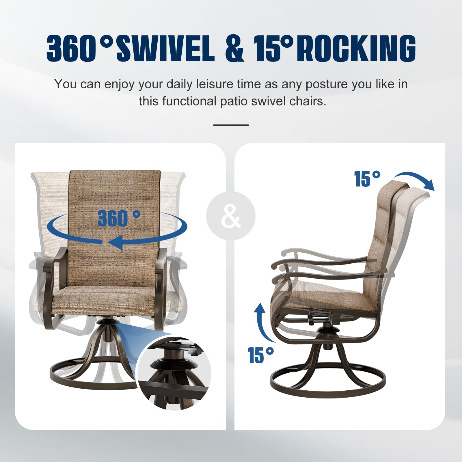 UDPATIO 2-Piece Swivel Dining Chair Set - High Back Outdoor Chairs with All-Weather Breathable Textilene Cushions & Metal Rocking Frame - Perfect for Patio, Garden, Lawn, Backyard, Poolside & Outdoor Dining Areas - Brown