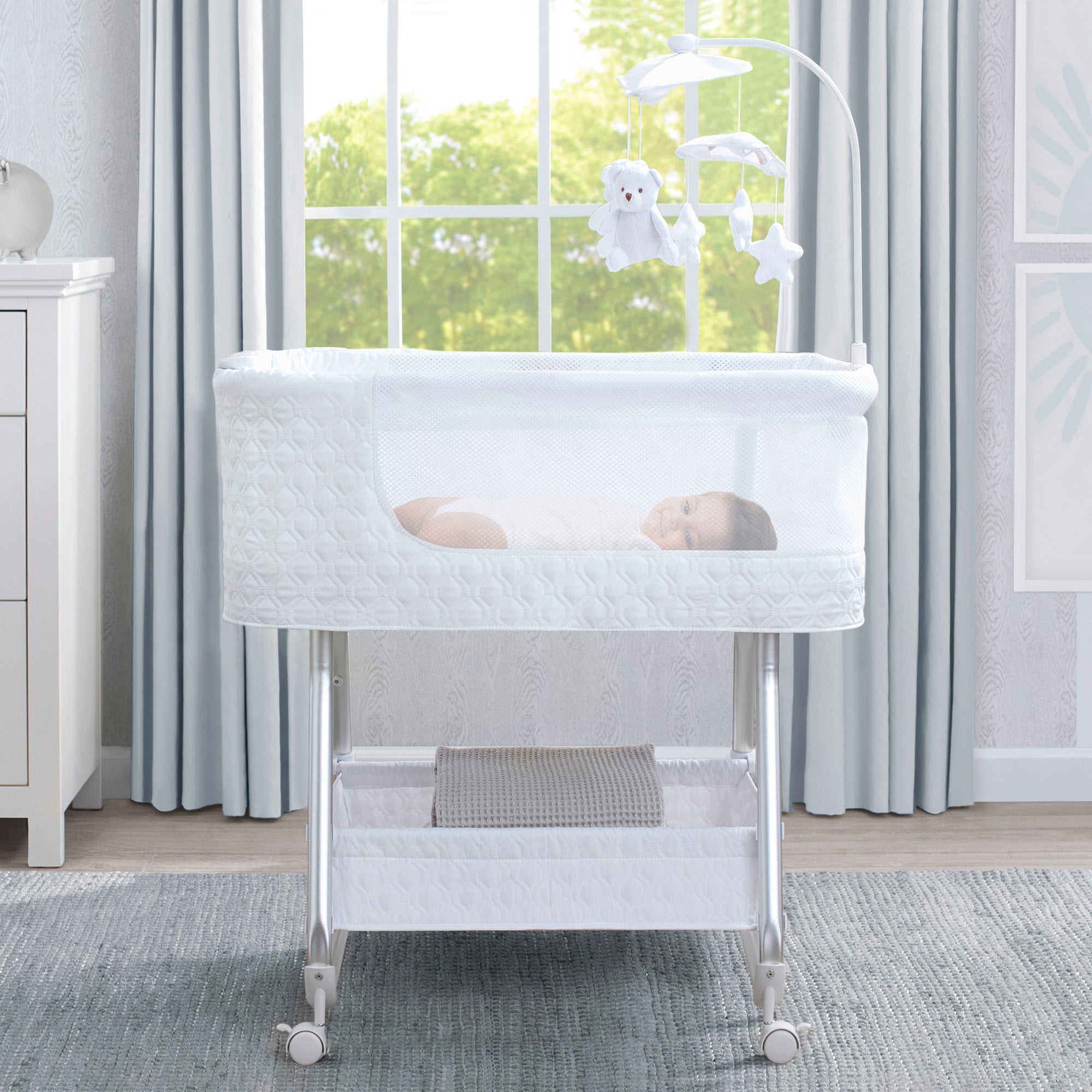 Nod Smart Bassinet - Voice Controlled Baby Crib with Alexa & Google Assistant Support | Delta Children Connect App Enabled | Perfect for Nursery, Bedroom & Travel Use