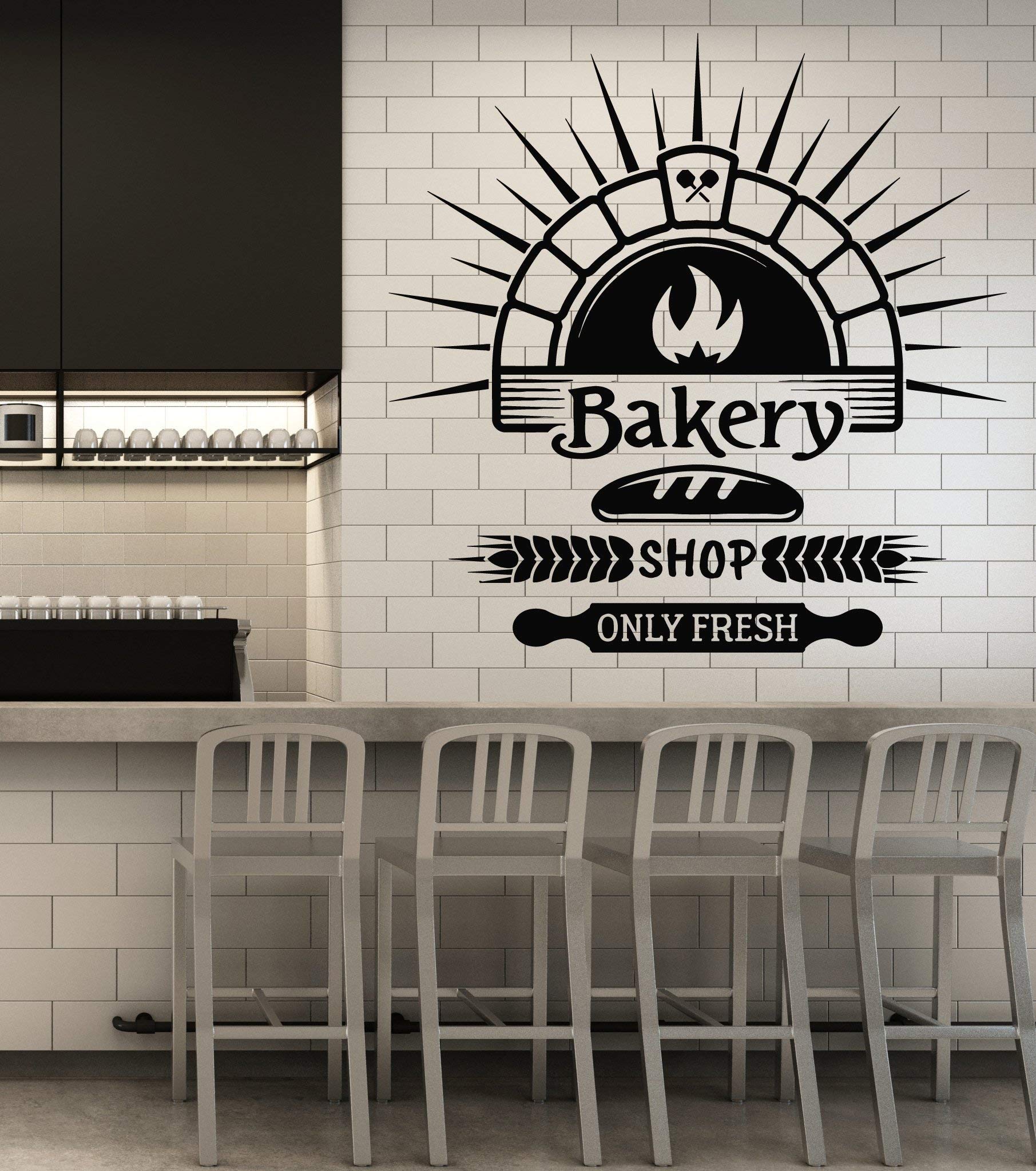 Vinyl Wall Decal for Bakery Store - Large Bakehouse Bread Baking Kitchen Stickers Mural Decor (Black) - Perfect for Commercial Bakeries, Coffee Shops & Home Kitchen Decor