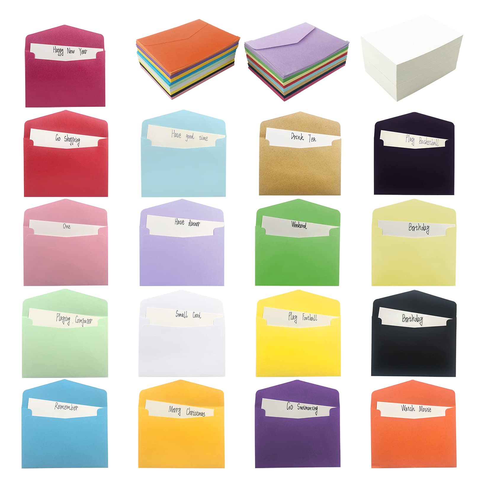VANRA 170-Piece Blank Note Card Set with 17 Assorted Color Envelopes - Mini White Cards & Colorful Envelopes for Greeting Cards, Gift Cards, Business Cards, Invitations & Thank You Notes - Perfect for Weddings, Birthdays, Holidays & Corporate Events
