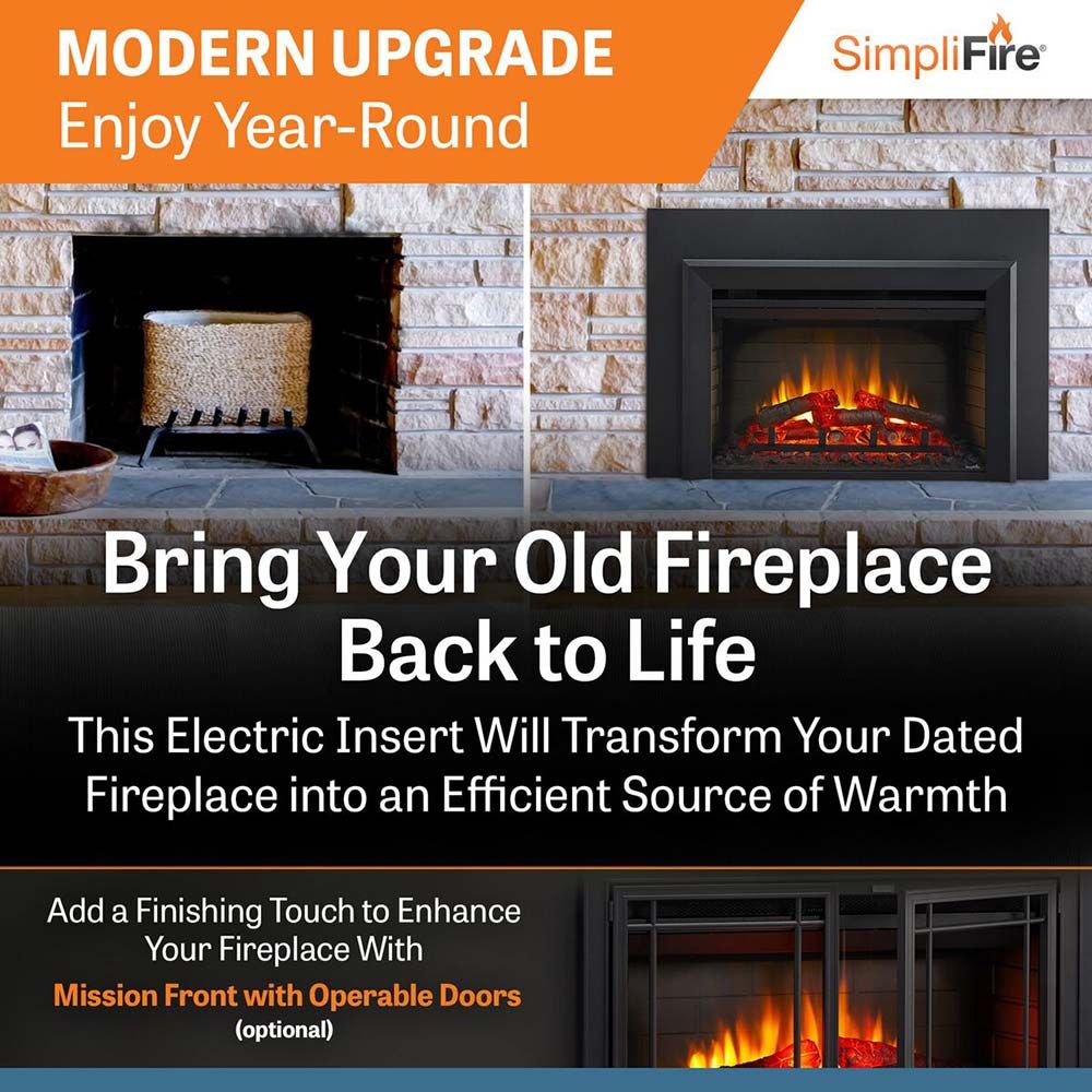 Simplifire 35 Electric Fireplace Insert - SF INS35 - Realistic Flames & Efficient Heating for Living Rooms & Bedrooms