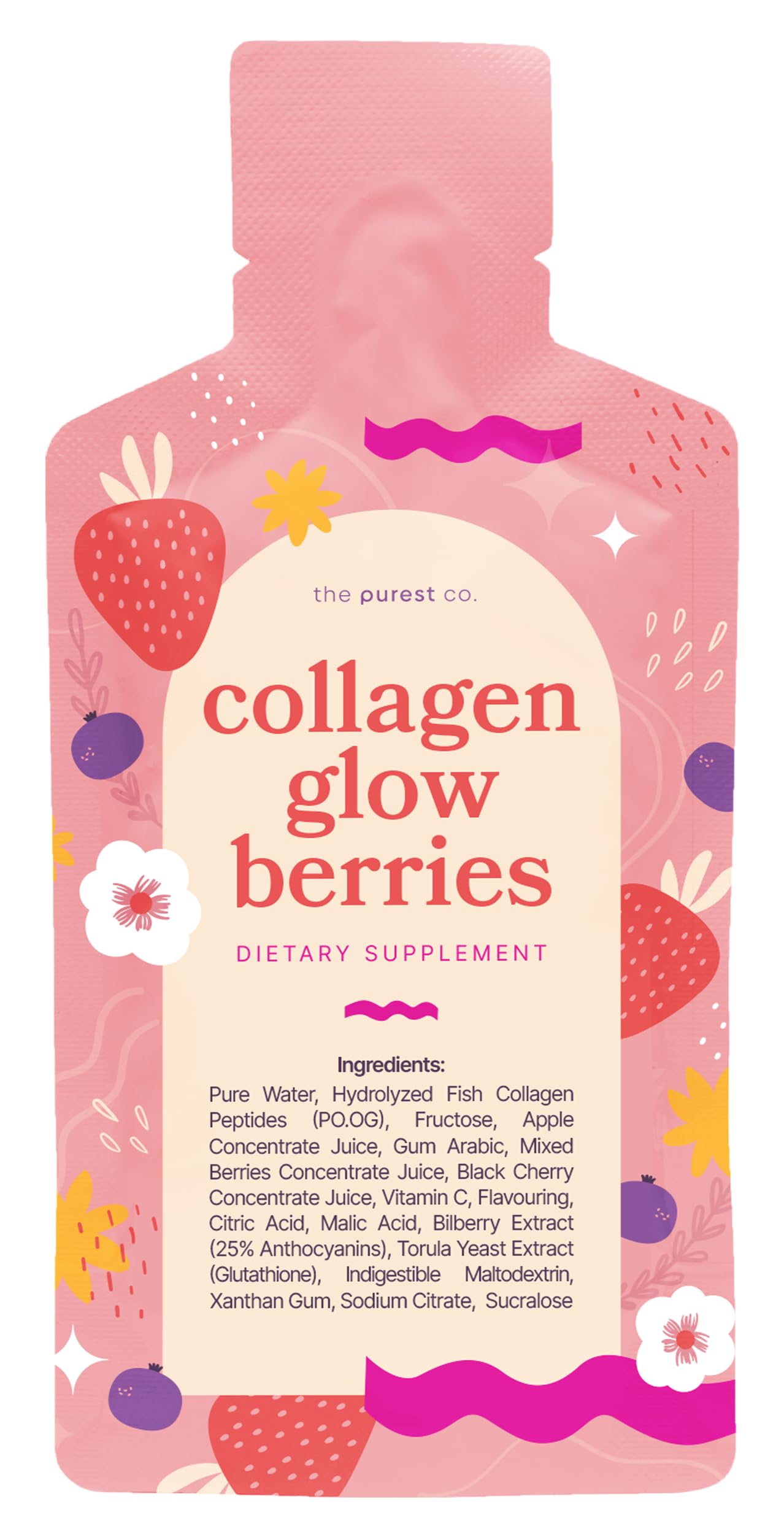 THE PUREST CO Collagen Glow Berries x 30 SACHETS - 1 Month Supply Collagen Drink for Skin Hydration & Anti-Aging | Daily Beauty Supplement for Glowing Skin | Perfect for Morning Routine & Post-Workout Recovery