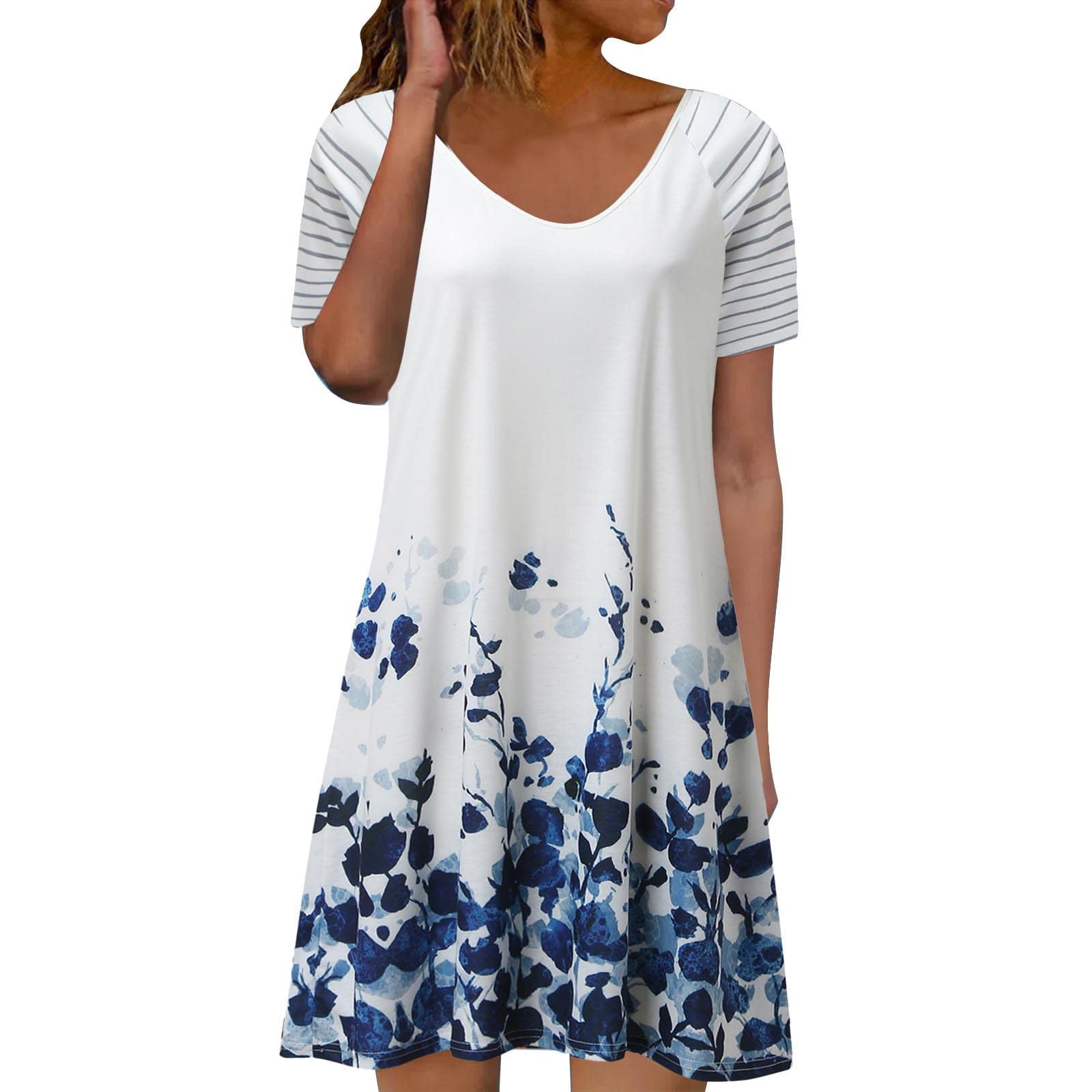 Women's Casual Summer Short Sleeve Swing Dress with Butterfly Print - Flowy T-Shirt Sun Dress for Beach, Vacation & Everyday Wear
