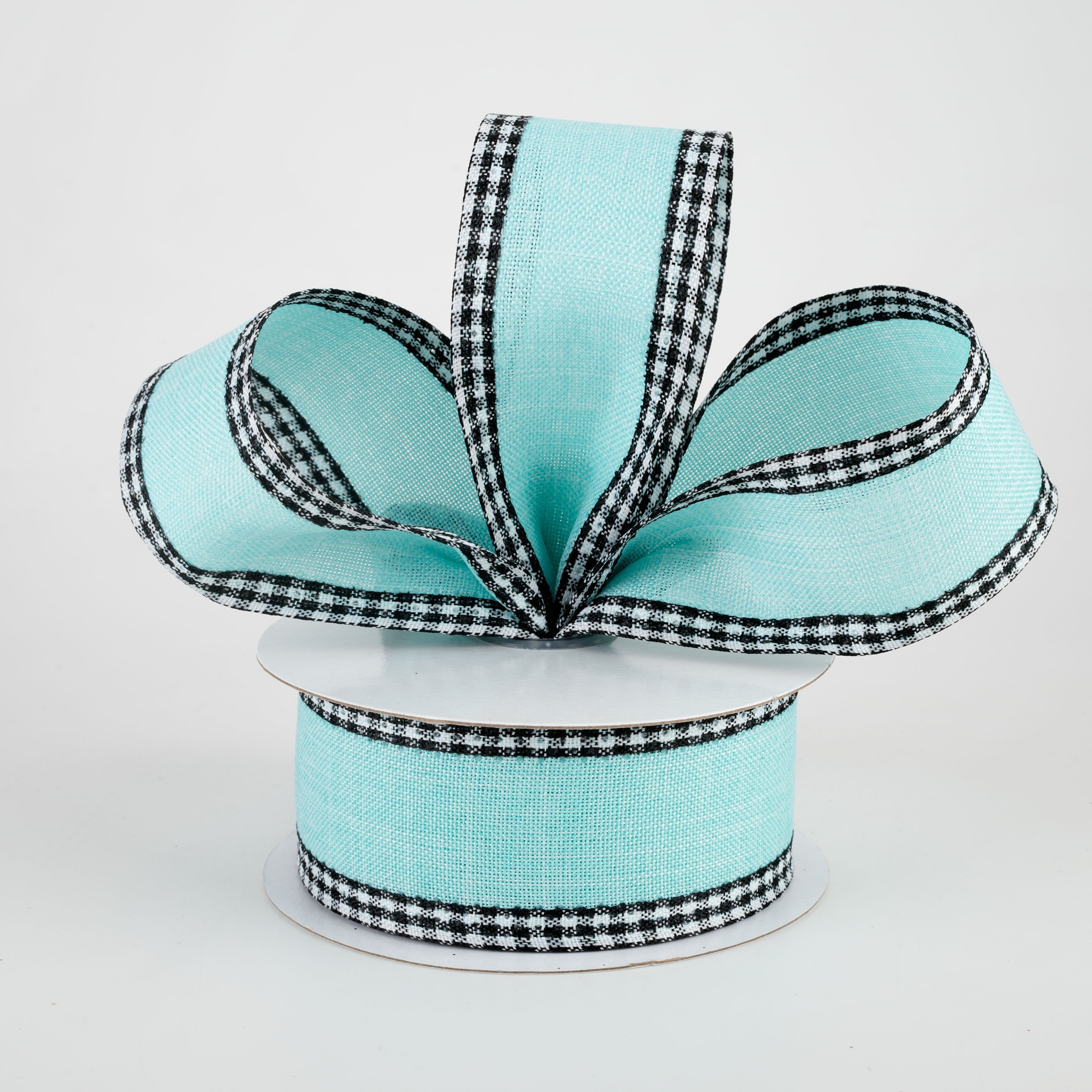 1.5 Inch Black Gingham Edge Ribbon - Ice Blue Satin Craft Ribbon (10 Yards) for Gift Wrapping, DIY Crafts, Wedding Decorations & Hair Bows