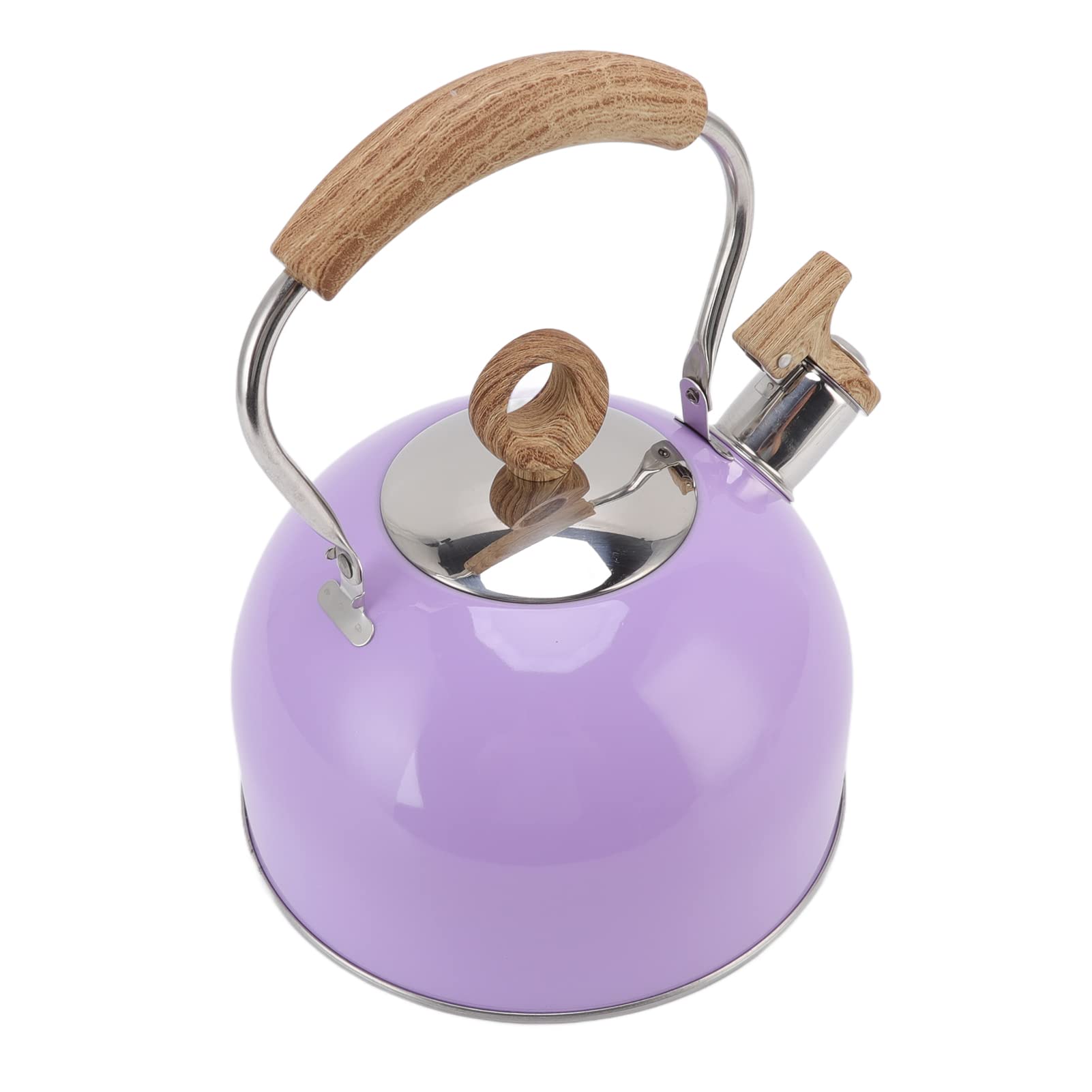 Premium Stainless Steel Whistling Tea Kettle with Wooden Handle - Fast Heating, Rust Resistant, Durable for Home & Kitchen Use - Perfect for Stovetop Tea Brewing, Coffee Making & Hot Water (Purple)