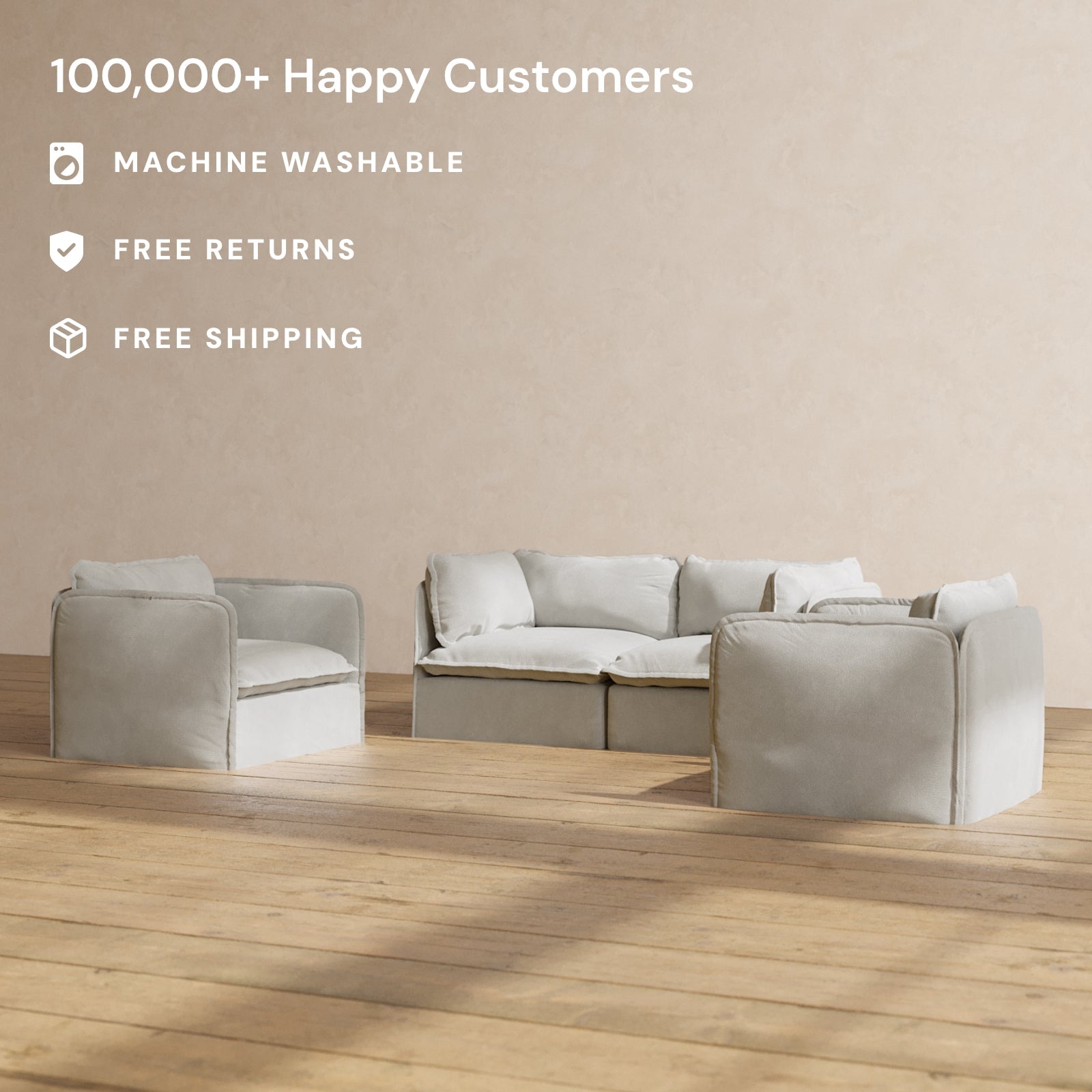 Premium Modular Performance 2-Seater Sofa & Armchair Set in Cloud Color | Modern L-Shaped Sectional for Small Spaces | Perfect for Living Room, Apartment & Home Office Relaxation