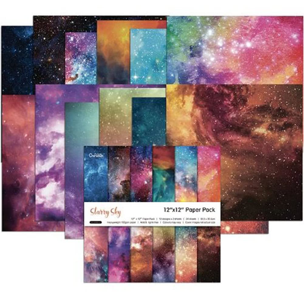 12x12 Scrapbook Paper - Double Sided Starry Sky Origami Paper for DIY Scrapbooking, Card Making, Photo Albums & Gift Wrapping | 12 Beautiful Designs, 24 Sheets | Perfect for Memory Books, Journaling & Home Decor