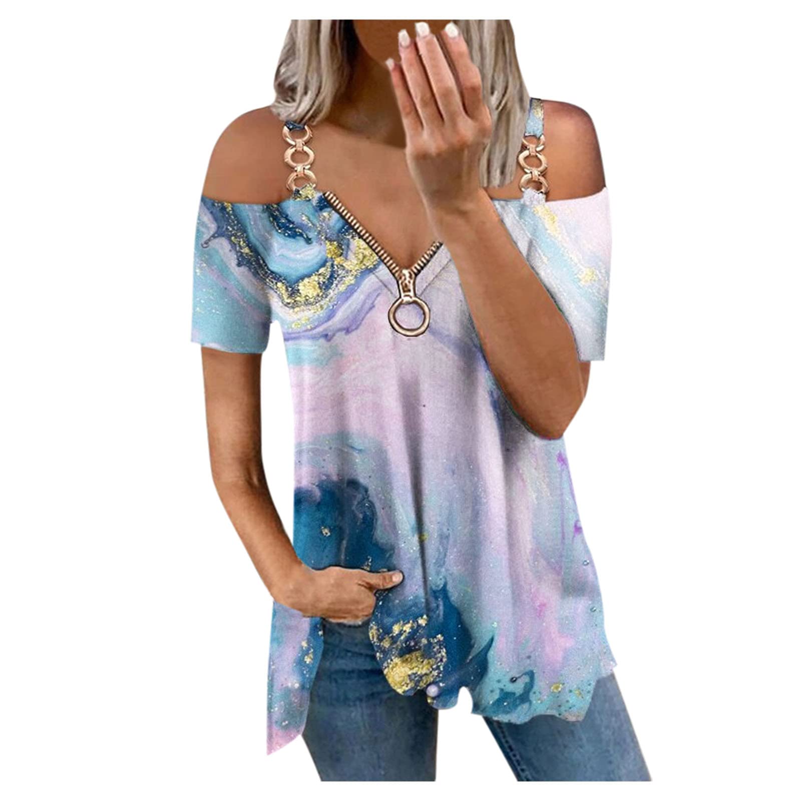 Women's V-Neck Stitched Short Sleeve Tops - Casual Loose Fit Workout Tees for Gym, Yoga & Everyday Wear
