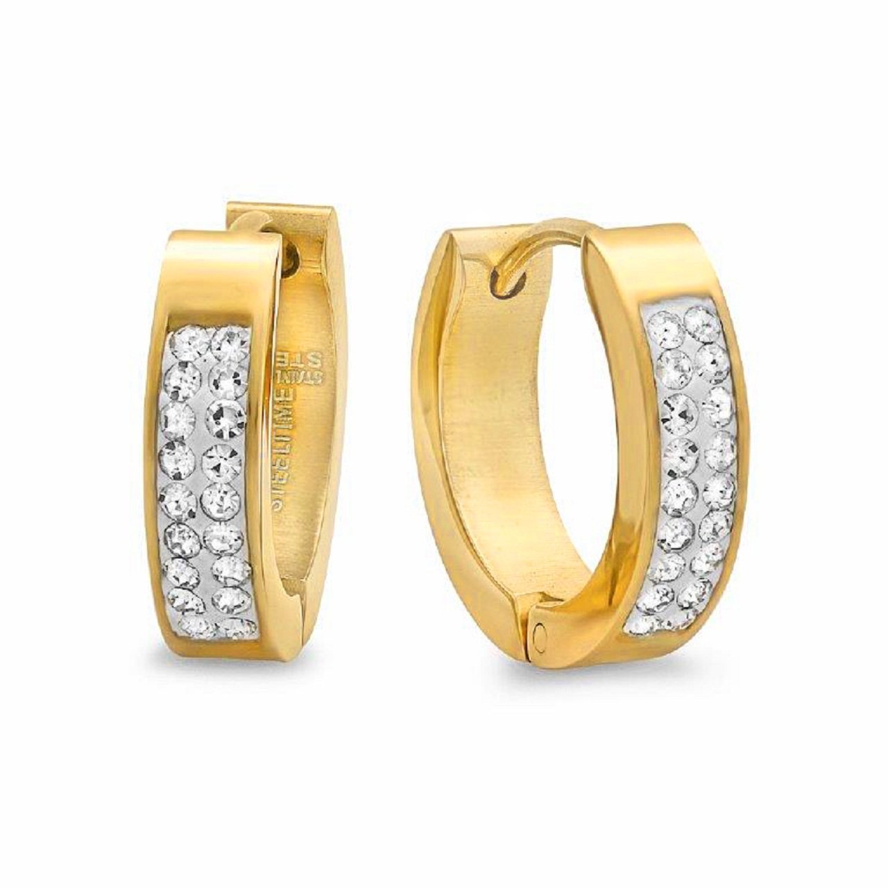 Stunning Round Zirconia Stainless Steel Yellow Gold Plated Hoop Earrings for Women - Elegant Cubic Zirconia Jewelry for Party, Wedding & Everyday Wear