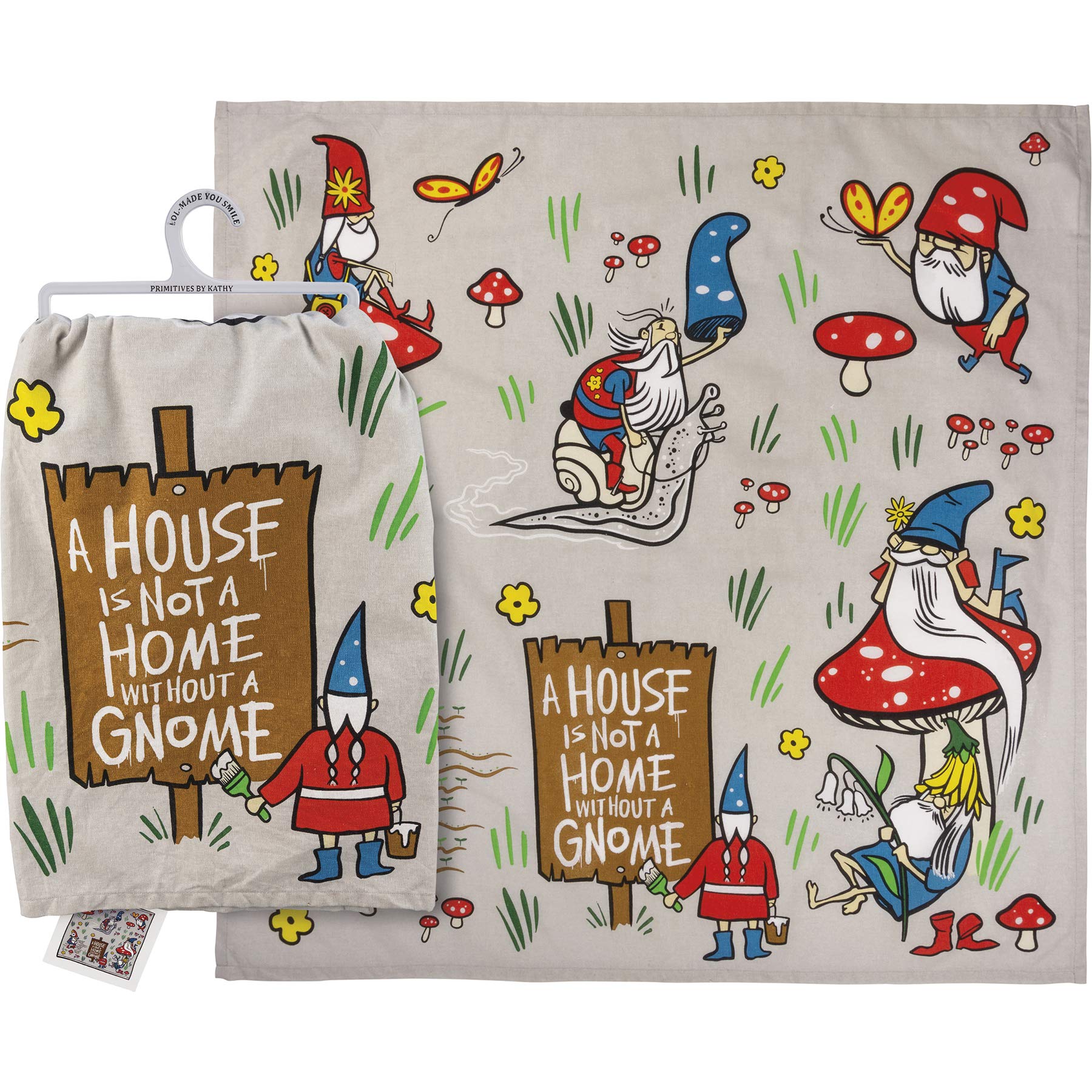 Primitives by Kathy Kitchen Dish Towel - A House is Not A Home Without A Gnome | Absorbent Cotton Towel for Kitchen, Dining & Decor | Perfect for Farmhouse, Cottage & Rustic Home Decor