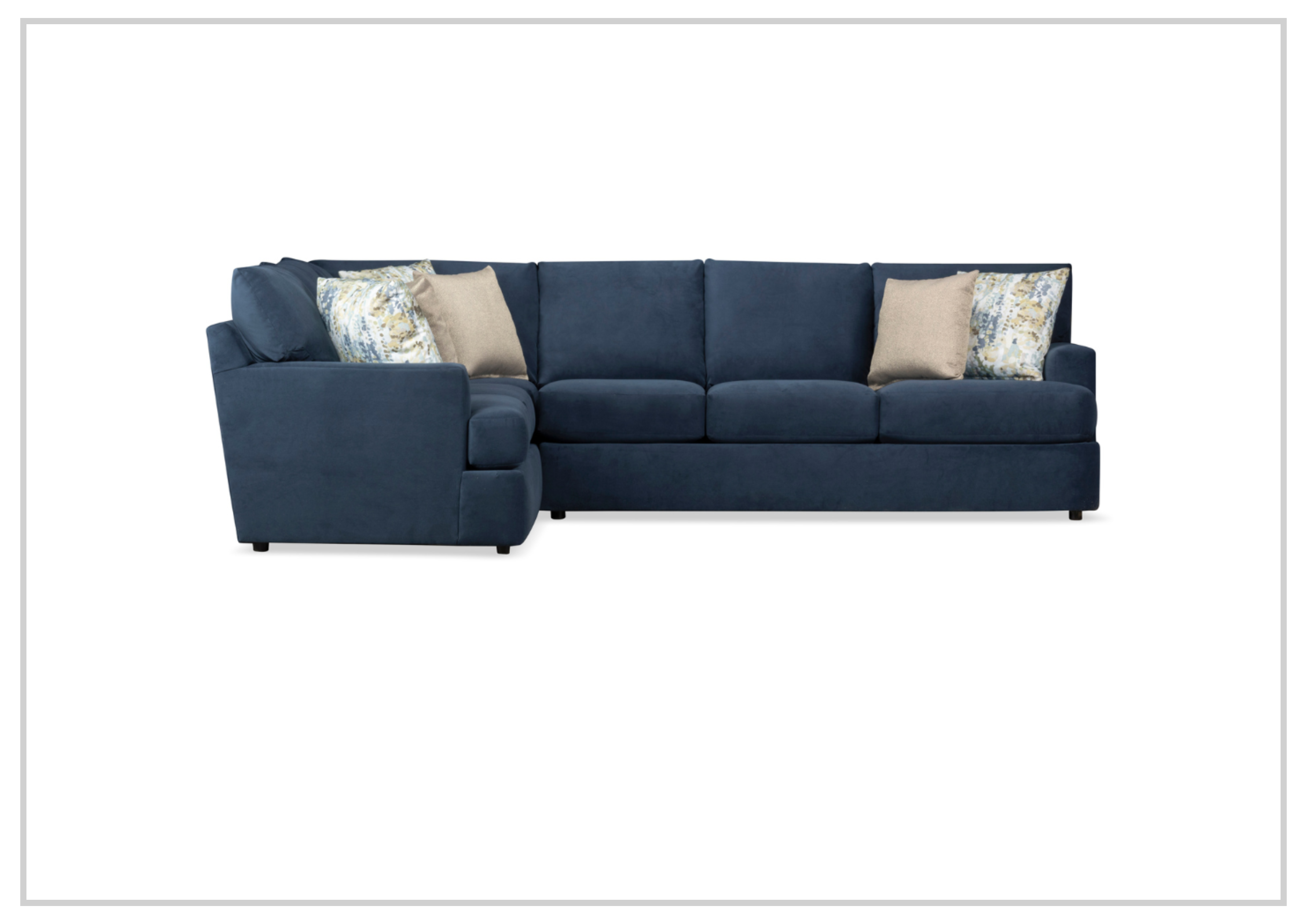 Klaussner Orion 2-Piece L-Shaped Fabric Sectional Sofa in Blue - Modern Living Room Furniture for Small Spaces, Apartment & Home Theater Seating