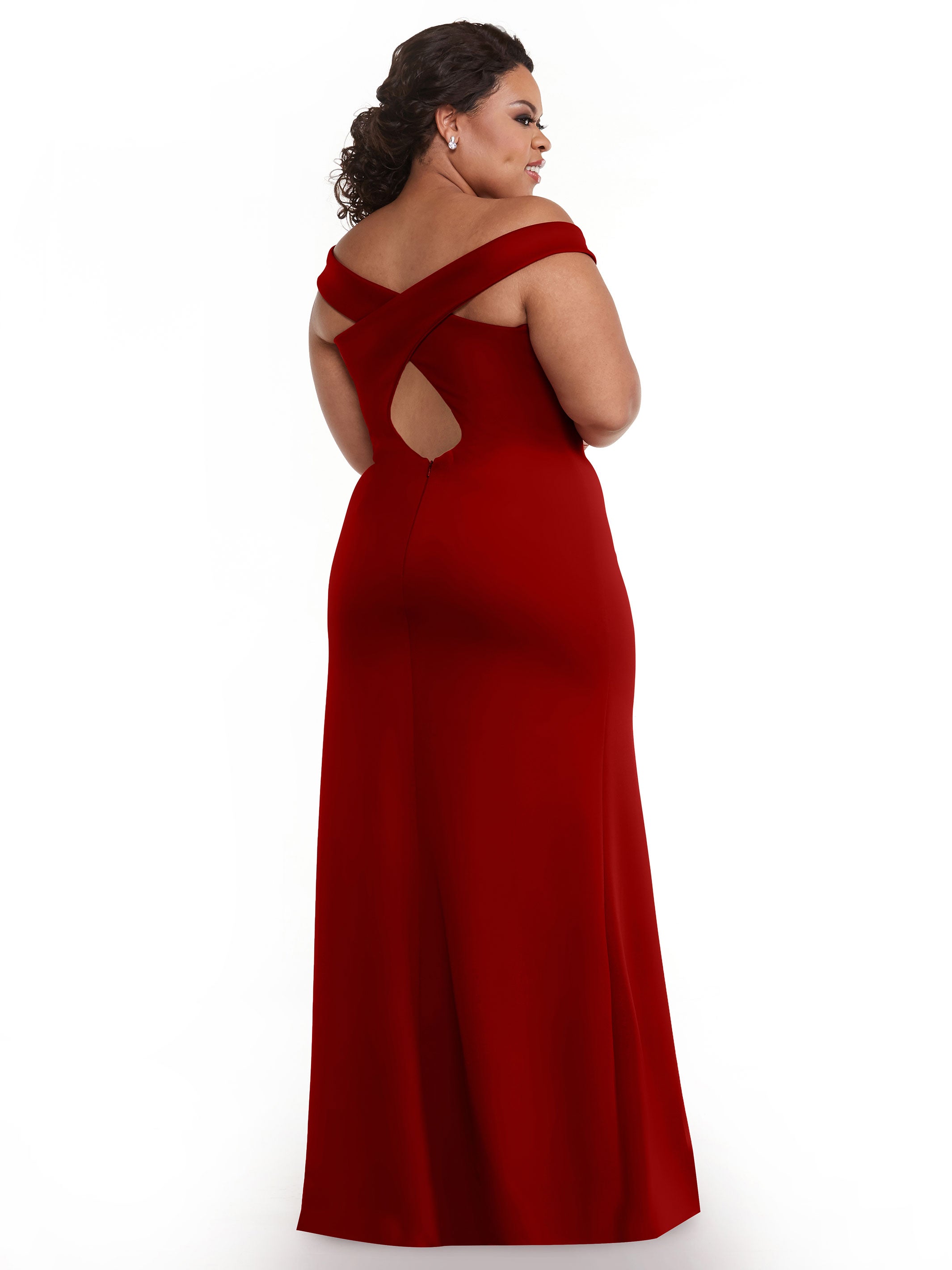 Elegant Off-the-Shoulder Double Knit Bridesmaid Dress with Thigh Slit - Perfect for Weddings, Prom & Formal Events