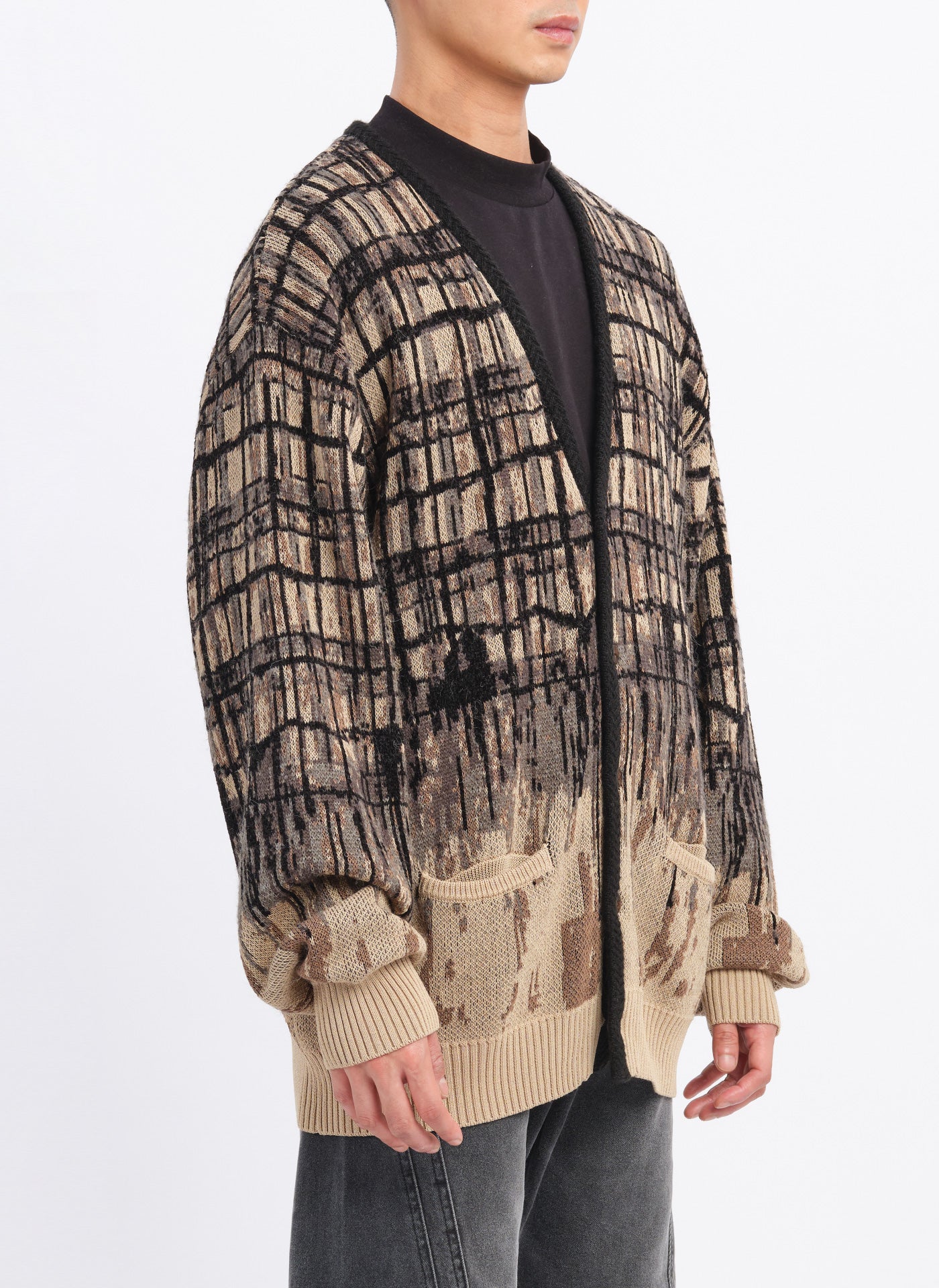 Stylish Viscose Nylon Checkered Cardigan for Women - Hand-Drawn Pattern, Lightweight Open Front Sweater for Casual Outfits & Layering in Fall/Winter
