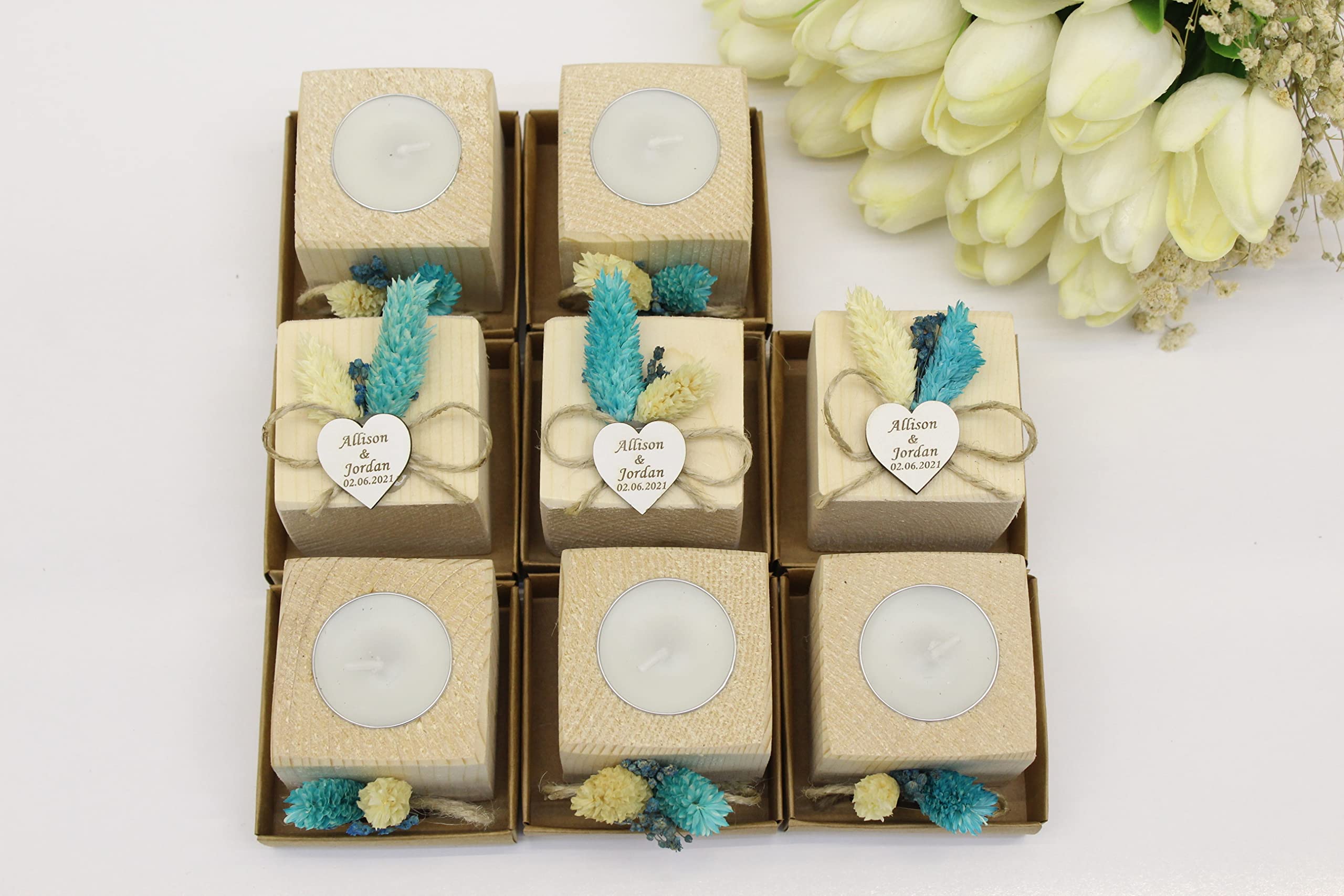 Wooden Cube Candle Holders - Rustic Tea Light Holders for Wedding Decor, Bridal Shower Favors & Centerpieces - Perfect Return Gifts for Guests - Home & Event Decoration Candlesticks