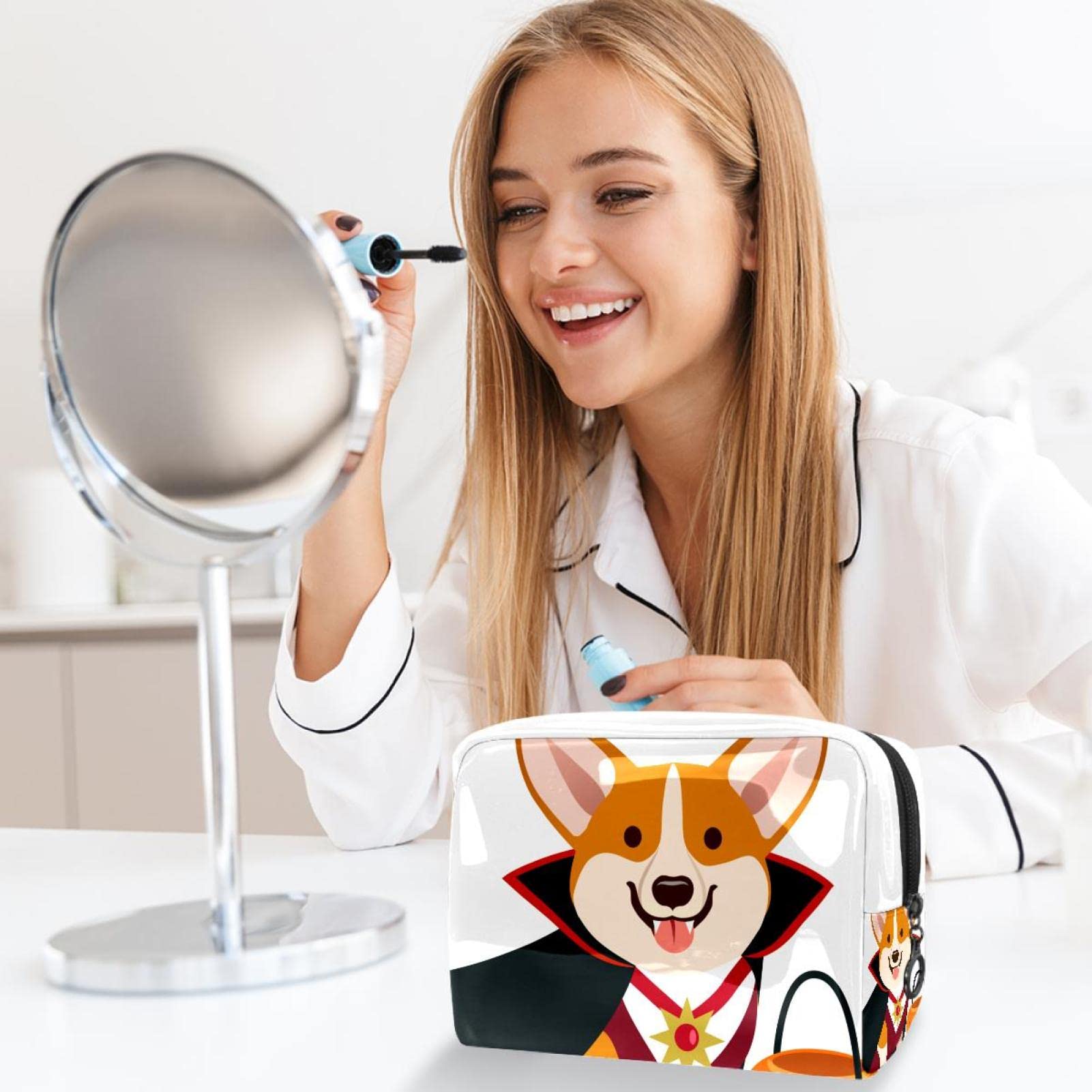 Cute Corgi Pumpkin Makeup Bag - Portable Travel Cosmetic Pouch & Toiletry Organizer for Women, Lightweight Waterproof Toiletries Bag - Perfect Gift for Girlfriend/Wife (18.5x13x7.5cm) - Ideal for Travel, Gym, Beach & Daily Cosmetics Storage
