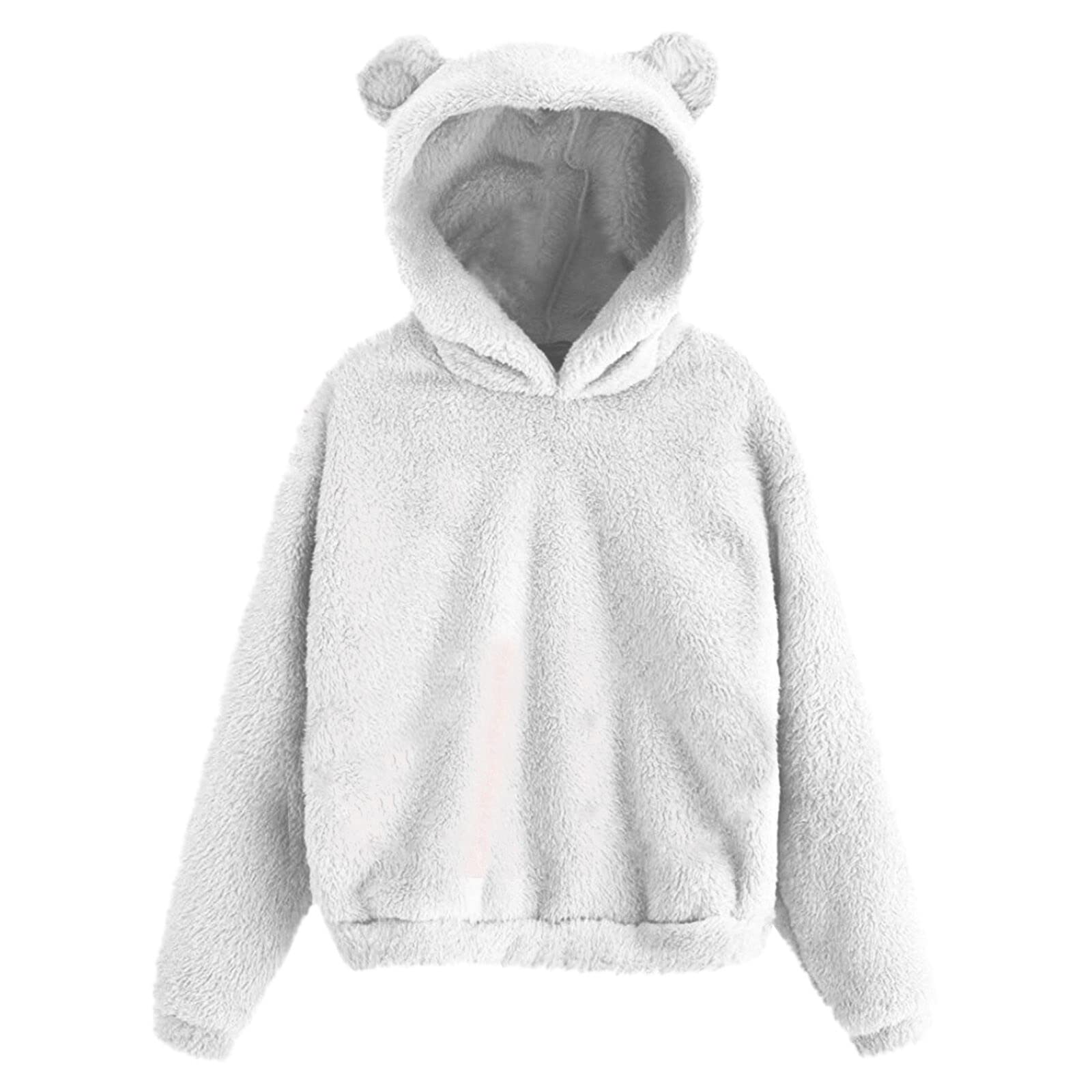 Women's Warm Fuzzy Bear Fleece Pullover Hoodie with Pocket - Cozy Long Sleeve Sweatshirt for Winter, Casual Outfits & Outdoor Activities