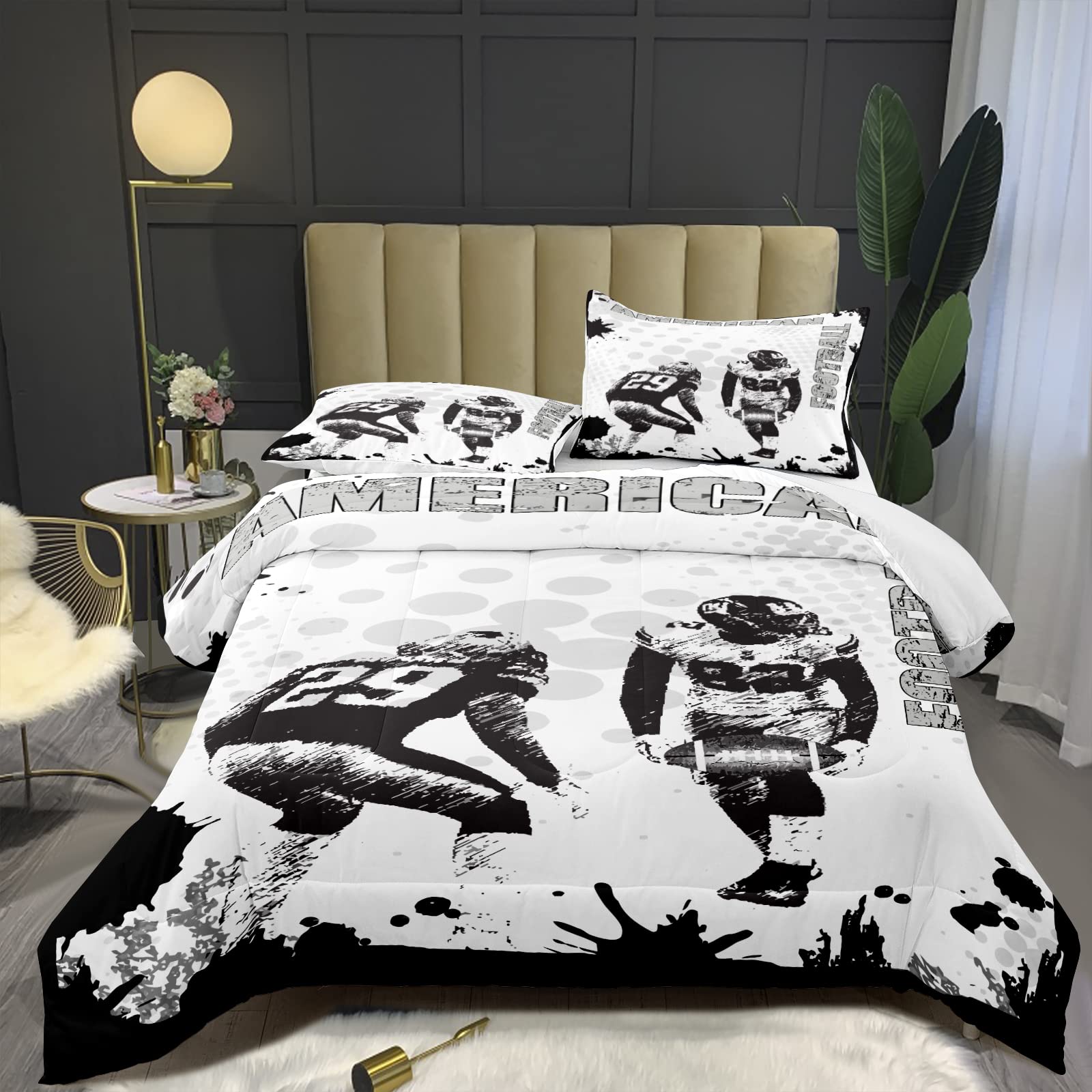 American Football Comforter Set Full Size for Boys & Kids - Sports Themed Bedding with Matching Pillowcase | Football Player Design Quilt #4002 | Perfect for Game Day Decor, Kids Room & Sports Fan Gifts