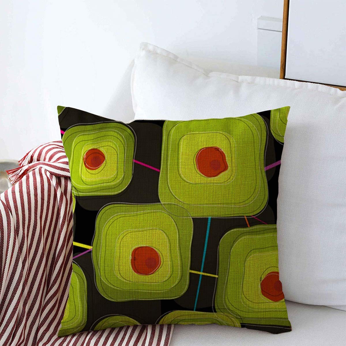 18x18 Inch Pimento Brown Retro Abstract Martini Olive Throw Pillow Covers - Linen Square Cushion Cases for Sofa, Couch & Home Decor - Perfect for Living Room, Bedroom & Office Accents