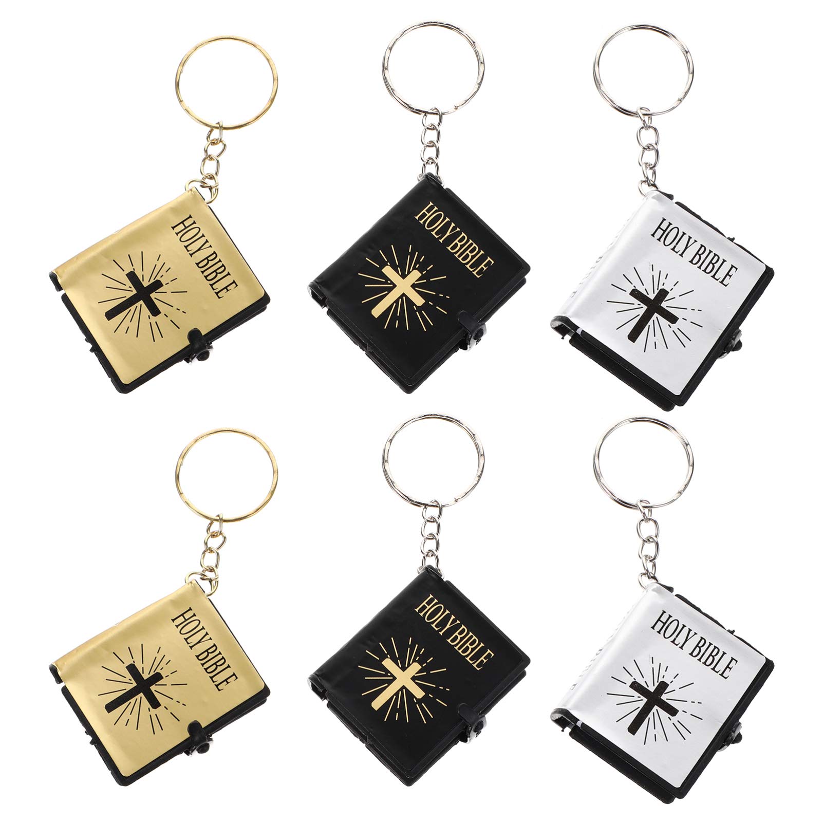 EXCEART 6 Pcs Mini Holy Bible Keychain - English Bible Cross Keyring Pendant for Christian Gifts (Golden, Black, Silver) | Perfect for Church Events, Christmas Souvenirs & Religious Gift Giving