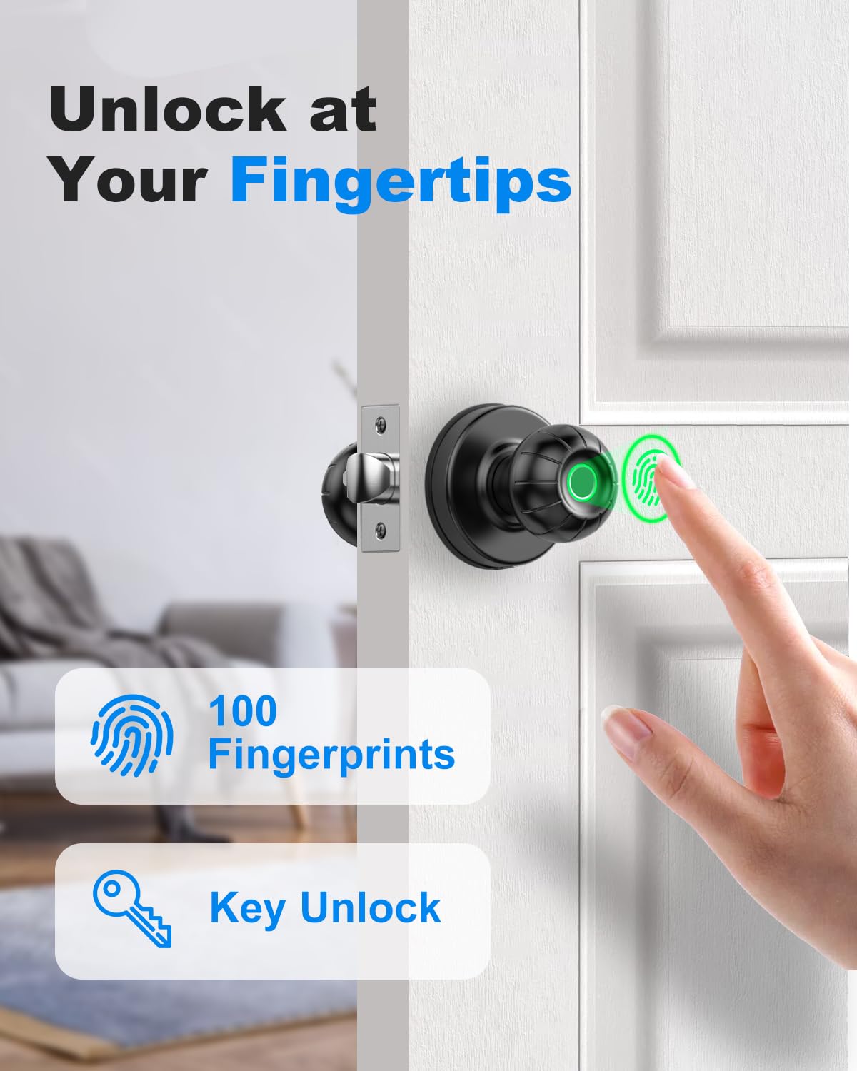 Smart Fingerprint Door Lock - Keyless Entry Biometric Door Knob for Home, Office, Hotel & Apartment | Secure Garage, Bedroom & Pantry Access | Easy Installation & Smart Home Integration