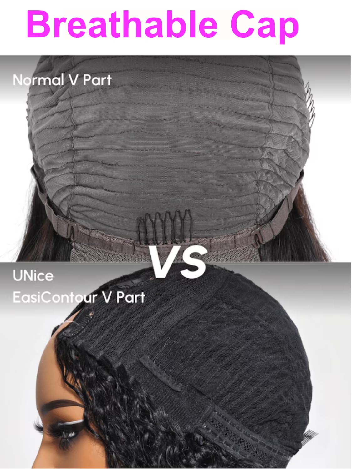 UNICE EasiContour V Part Wigs Human Hair Yaki Straight Glueless Wigs - No Sew in No Glue Ombre Chestnut Brown Clip-in V Part Wig (24 inch) | Beginner Friendly Upgrade U Part Human Hair Wig for Daily Wear, Parties & Special Occasions