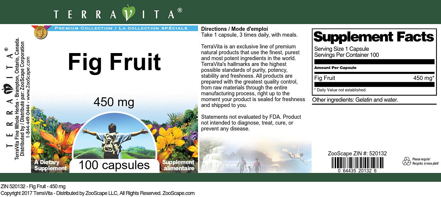 Premium Fig Fruit Extract Supplement - 450mg per Capsule (100 Capsules) | Natural Digestive Support & Antioxidant Boost | ZIN: 520132 | Ideal for Gut Health & Immune System Support