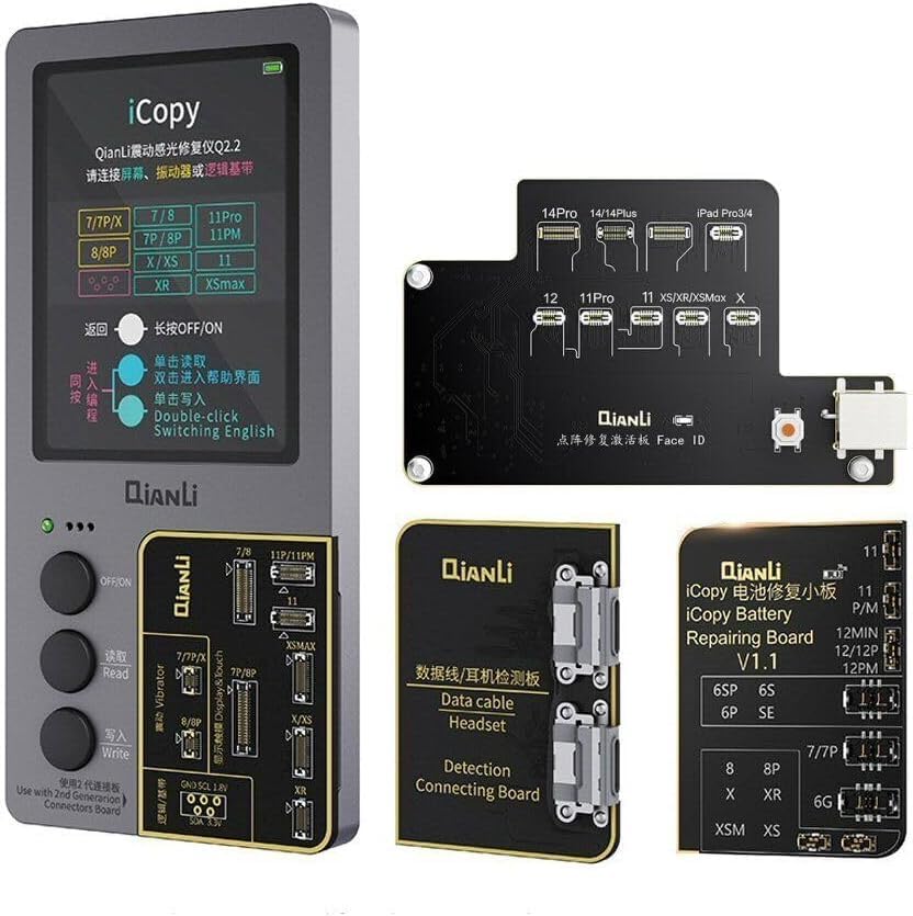 Qianli 3-in-1 iCopy Plus 2.2 iPhone EEPROM Programmer - Transfer Face ID, LCD, Vibrator for iPhone 7/8/X/11/12/13/14 | Battery & Lighting Board Repair Tool | Perfect for Phone Repair Shops & DIY Technicians