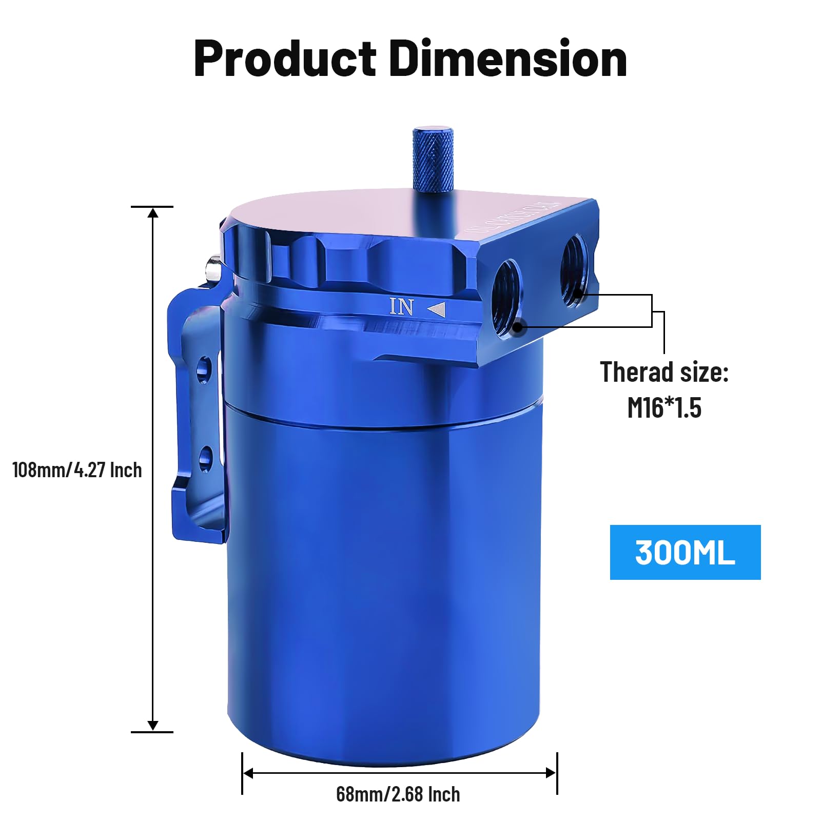 350ml Universal Aluminum Oil Catch Can Kit with Baffled Reservoir - 3/8