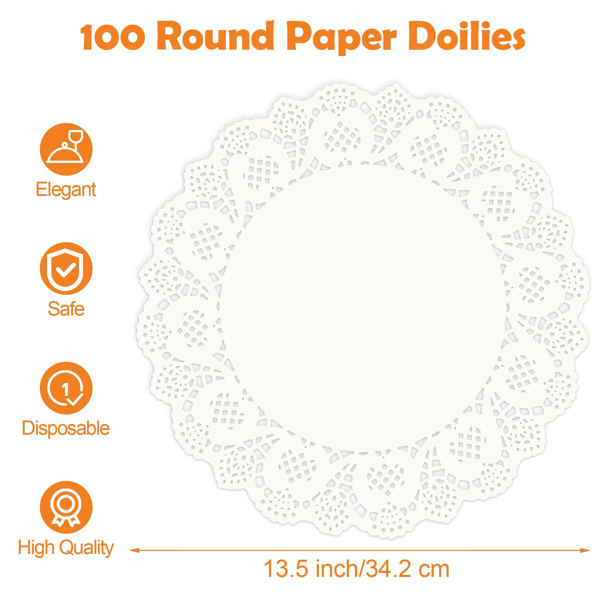 MCEAST 100-Pack 13.5 Inch Round White Lace Paper Doilies - Rustic Scalloped Disposable Table Placemats for Wedding, Party, Cake Decorations & Crafts - Elegant Tableware Decor for Desserts, Tea Parties & Home Decor