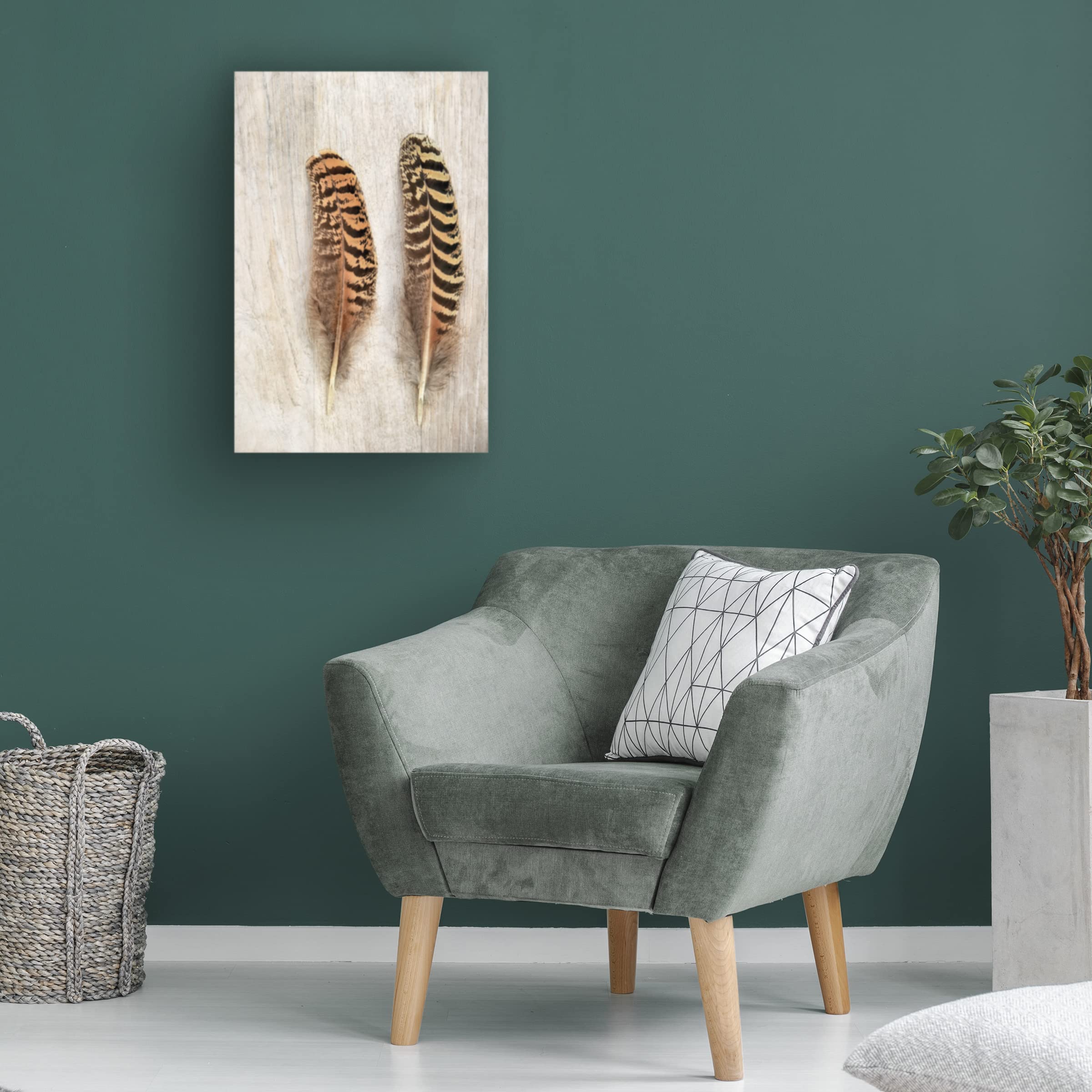 Trademark Fine Art 'Pheasant Feathers' Canvas Wall Art by Cora Niele - Hand-Painted Nature Home Decor for Living Room, Bedroom & Office