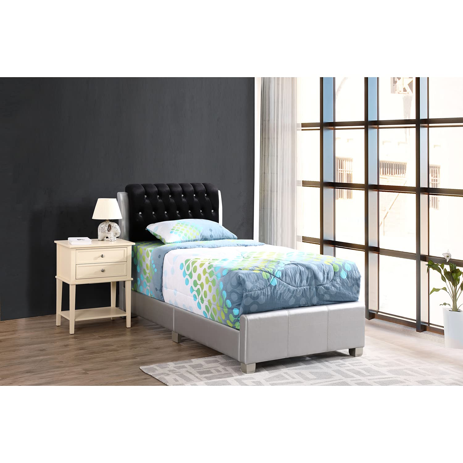 Glory Furniture Marilla G1503C-TB-UP Twin Size Metal Bed Frame with Headboard, Silver - Perfect for Kids Rooms, Guest Bedrooms & Small Spaces