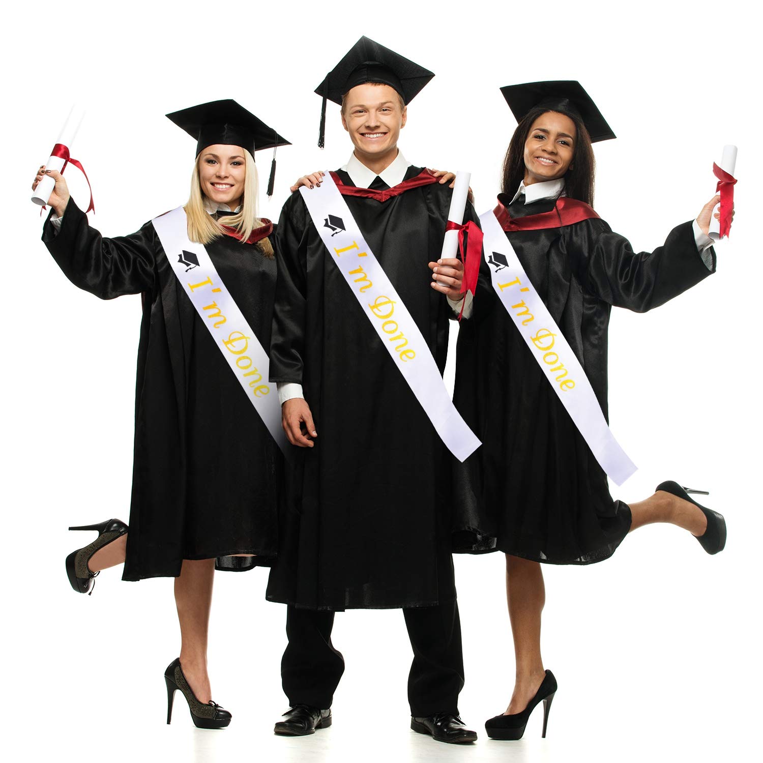Chinco 2025 Graduation Party Supplies Kit - Glitter Metal Graduation Crown Tiara & Sash Set - Perfect Graduation Decorations & Party Favors - Ideal for High School/College Graduation Ceremonies & Photo Shoots (White 'I'm Done')