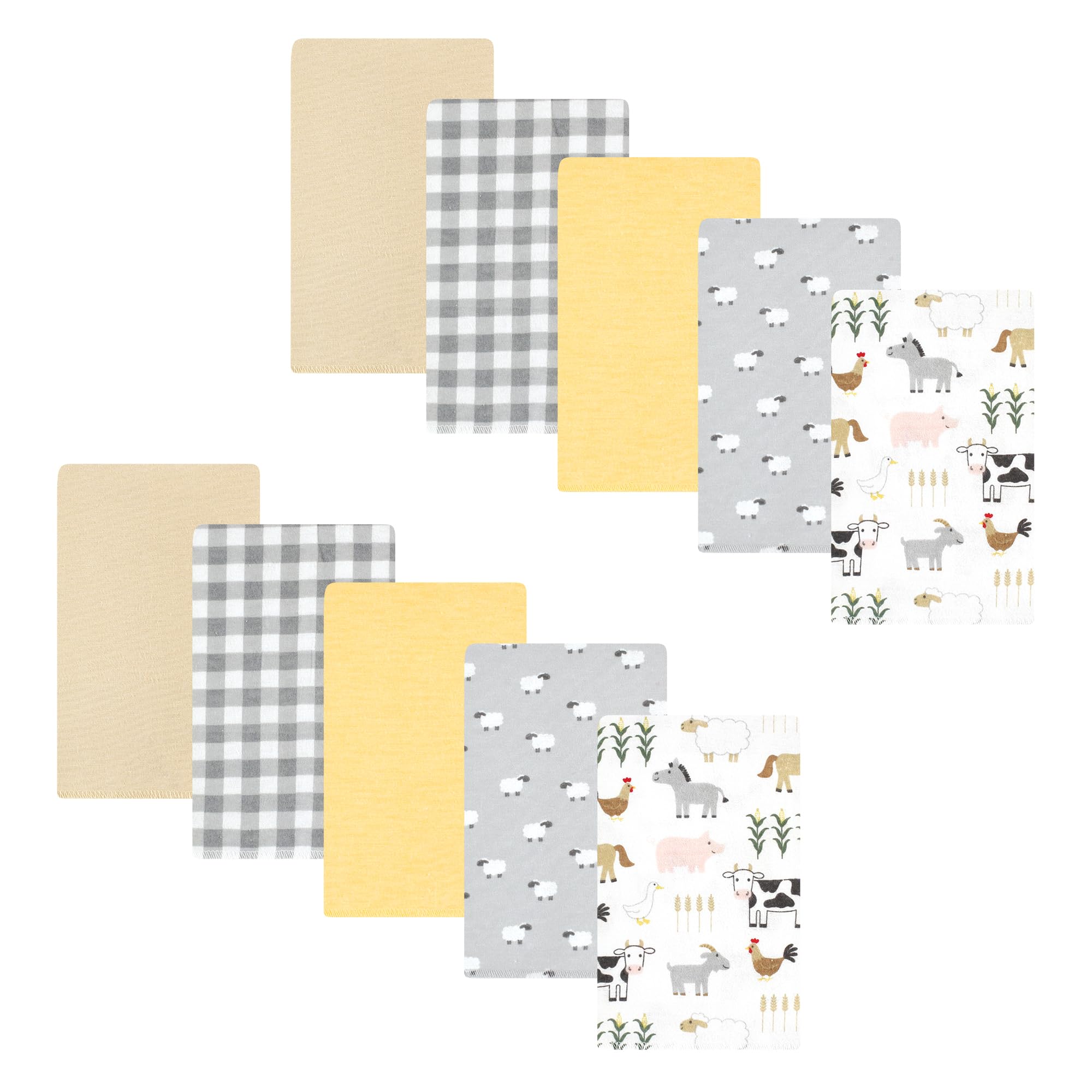 Hudson Baby Unisex Cotton Flannel Burp Cloths - Soft Absorbent 10-Pack for Newborns & Infants - Cute Farm Animal Design - Perfect for Feeding, Spit-Up & Messy Moments