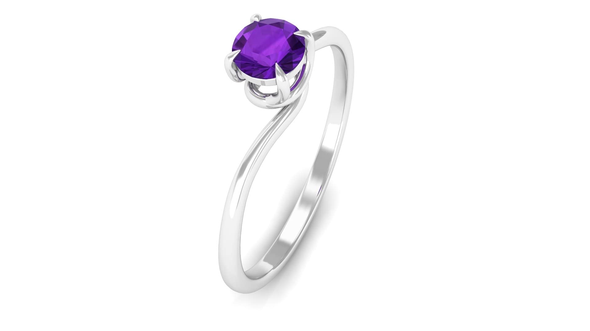 1/4 CT Natural Amethyst Solitaire Ring for Women - 14K Solid Gold Violet Amethyst Bypass Ring, Certified February Birthstone Jewelry | Perfect Gift for Valentine's Day, Anniversary & Special Occasions