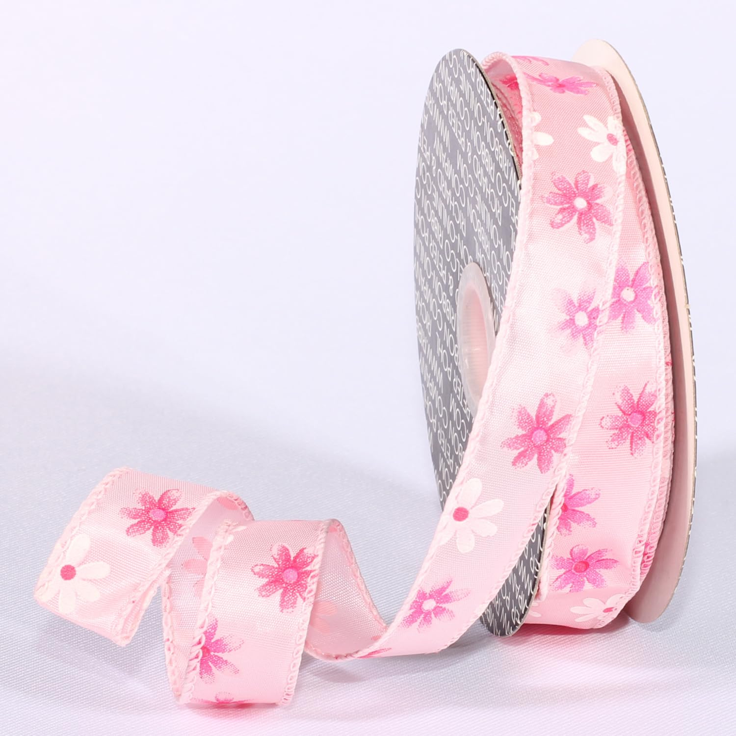 Spring Flowers Pink Floral Wired Craft Ribbon - 1.5 Inch x 40 Yards Bulk Roll for Gift Wrapping, DIY Wedding Decorations, Scrapbooking & Home Crafts