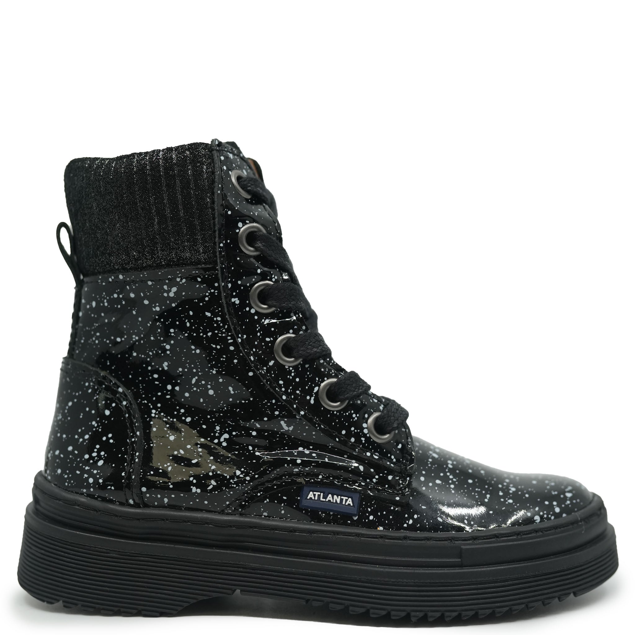 Atlanta Black Splash Patent Leather Moccasin Boots for Women - Comfortable Slip-On Ankle Booties for Casual Outfits & Fall Fashion